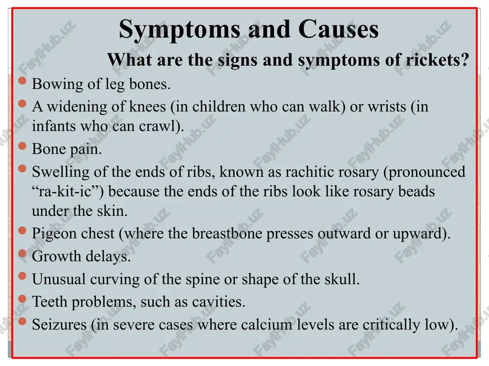 ckets diagnosed? there are several ways to diagnose rickets. if your child’s pediatrician suspects rickets based on a physical exam or symptoms, they may order one or more of the following tests: x-rays. blood testing. urine testing. bone biopsies (very rarely done). genetic testing (for inherited rickets). management and treatment can rickets be cured? yes, most cases of rickets (especially nutritional rickets) are curable when caught early. in most cases, changes to diet, added vitamin supplements and more sunlight exposure are enough to cure this disease. depending on how severe the case is, your pediatrician may recommend one or more of the following treatments for rickets: 1.diet changes. this usually involves high doses of vitamin d, from either diet or supplements. these doses may be given for several months, depending on the severity of the case and other factors. your pediatrician may also recommend a standard daily vitamin d supplement …