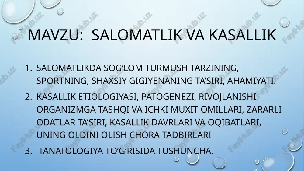 im agoniyadan so’ng boshlanib, qon aylanishi, nafas olish tamomila to’xtaydi. reflekslar yo’qoladi. lekin to’qimalarning moddalar almashinuvi bir necha minut davom etadi. ba’zida organizmning hayoti qayta tiklanishi mumkin. biologik yoki haqiqiy o’li md a ba’zi a’zo va to’qimalarning hayotini tiklab bo’lmaslik darajasida patologik o’zgarishlar bo’ladi. biologik o‘lim belgilari murda dog'lari — qonning tanani pastki qismlariga to'planishidan terining o‘ziga xos ko‘kimtir-binafsha rang yoki qizg‘ish binafsha rang tusga kirishi. bu dog'lar yurak faoliyati to'xtaganidan 2-4 soatdan keyin paydo bo’ladi. murdaning qotishi — skelet mushaklarining qisqarishi va dag‘allashishi va bo‘g‘imlarda passiv harakatlarga qarshilik paydo bo'lishi. u yurak faoliyati to‘xtaganidan 2-4 soat dan keyin sodir bo‘lib i sutkadan keyin maksimum darajaga yetadi va 3-4 sutkadan keyin yo‘qoladi. murdaning parchalanishi - kech muddatlarda sodir bo’lib. to‘qimalarning yiringli parchalanishi bilan namoyon bo’ladi. parchalanishning muddatlari ko‘pincha tashqi muhit sharoitlariga bog’liq. biologik o'limni qayd etish: yurak faoliyatining yo‘qligi; 25 daqiqa davomida yurak faoliyatining aniqlanmasligi (atrof-muhitning odatdagi haroratida ) mustaqil …