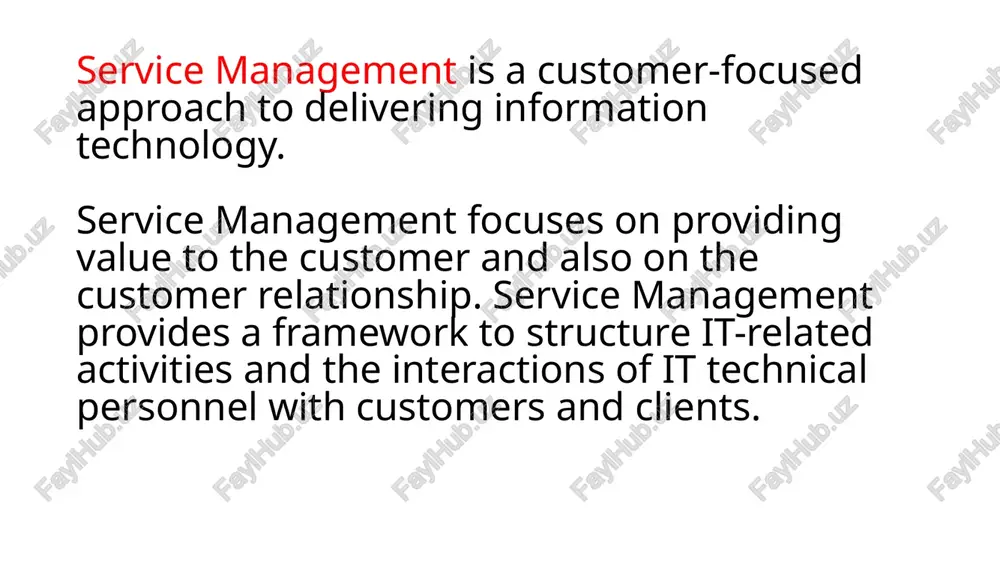 igibility, service limitations, cost, how to request the service, and how to get help. a well-defined service also identifies internal processes necessary to provide and support the service. every customer-facing service should have a high-level service definition at a minimum. answers to the following five questions will help define a service. the five questions: customer facing questions: 1. what is the service, and how do i get it? (service description) 2. how do i get help? how do i use the service? (help and self-service) 3. what does it cost? (service cost and pricing) its (internal) facing questions: 4. how does its support this service? (service support) 5. how does its provide this service? (service delivery) service manager the service manager has overall accountability for defining the service, ensuring services are delivered in accordance with agreed business requirements, and managing the service lifecycle – often in conjunction with a service …