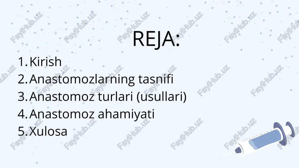 i va tushuvchi qismlari) venoz qon darvoza venasi - v. portae ga quyiladi . bel sohasidagi v. lumbalis venalari ostki kavak vena - v. cava inferior ga quyiladi. natijada, qorin orqa devorida - bel sohasida porta-kaval anastom ozlar hosil boladi. kava-kaval anastomozlar bu venoz anastom ozlar yuqorigi kavak vena - v. cava superior va ostki kavak vena - v. cava inferior irmoqlari orasida hosil boladi va quyidagilardan tashkil topadi: 1. qorin old devori sohasidan venoz qon v. epigastrica superior orqali yuqori kavak vena tizimiga yigiladi. shu sohadan venoz qon v. epigastrica inferior va v. epigastrica superficialis venalari orqali pastki kavak vena sistem asiga quyiladi. natijada, qorin old devorida kava-kaval anastom ozlar hosil boladi. 2. qorinning orqa devori sohasidan v. lumbalis venalari ostki kavak venalar - v. cava inferior ga, v. lumbalis ascendens va v. hemiazygos venalari orqali yuqori kavak vena - v. cava superior ga yigiladi. natijada, bel sohasida kava-kaval …
