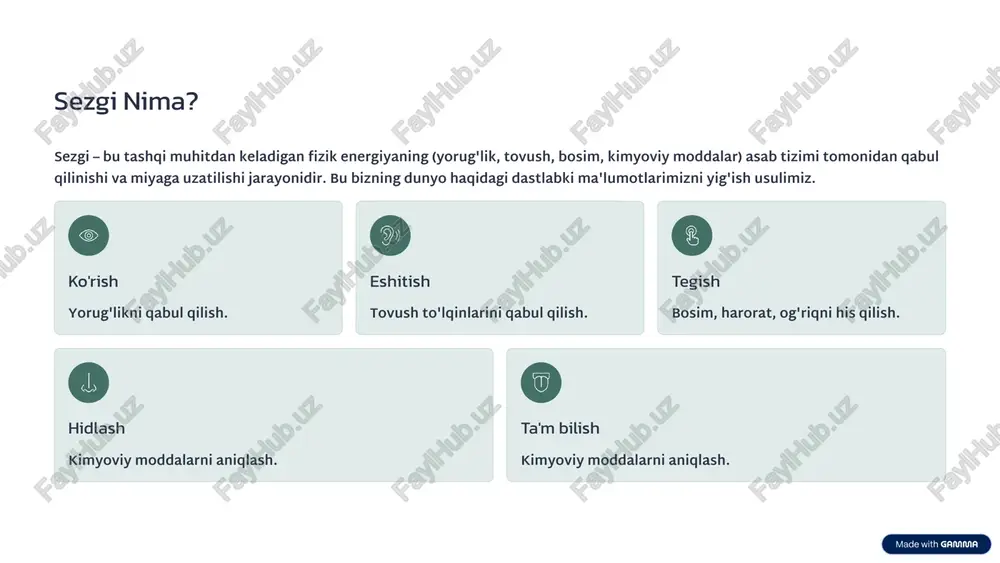 diqqat bir nechta shaklda namoyon bo'ladi, ularning har biri turli vaziyatlarda muhim rol o'ynaydi. bu turlar bizning kognitiv jarayonlarimizni qanday boshqarishimizni belgilaydi. tanlangan diqqat ma'lum bir stimulyatorga e'tibor qaratish va boshqalarni e'tiborsiz qoldirish. bo'lingan diqqat bir vaqtning o'zida bir nechta vazifaga e'tibor berish. barqaror diqqat uzoq vaqt davomida bir vazifaga e'tiborni saqlab turish. 6 sezgi chegaralari va adaptatsiya bizning sezgi organlarimiz ma'lum bir diapazondagi stimulyatorlarni qabul qila oladi. sezgi chegaralari va adaptatsiya hodisasi bizning atrof-muhitga moslashishimizga yordam beradi. mutlaq chegara stimulyatorni sezish uchun zarur bo'lgan minimal energiya miqdori. farq chegarasi ikki stimulyator o'rtasidagi farqni sezish uchun zarur bo'lgan minimal farq. sezgi adaptatsiyasi – bu doimiy stimulyatorga uzoq vaqt ta'sir qilganda sezgirlikning pasayishi. masalan, sovuq suvga kirganda dastlabki shokdan keyin unga ko'nikish. 7 diqqatni boshqarish strategiyalari diqqatni samarali boshqarish o'rganish, ish faoliyati va kundalik hayotda muvaffaqiyatga erishish uchun juda muhimdir. bir nechta strategiyalar diqqatni yaxshilashga yordam beradi. chalg'ituvchi omilarni yo'qotish ish …