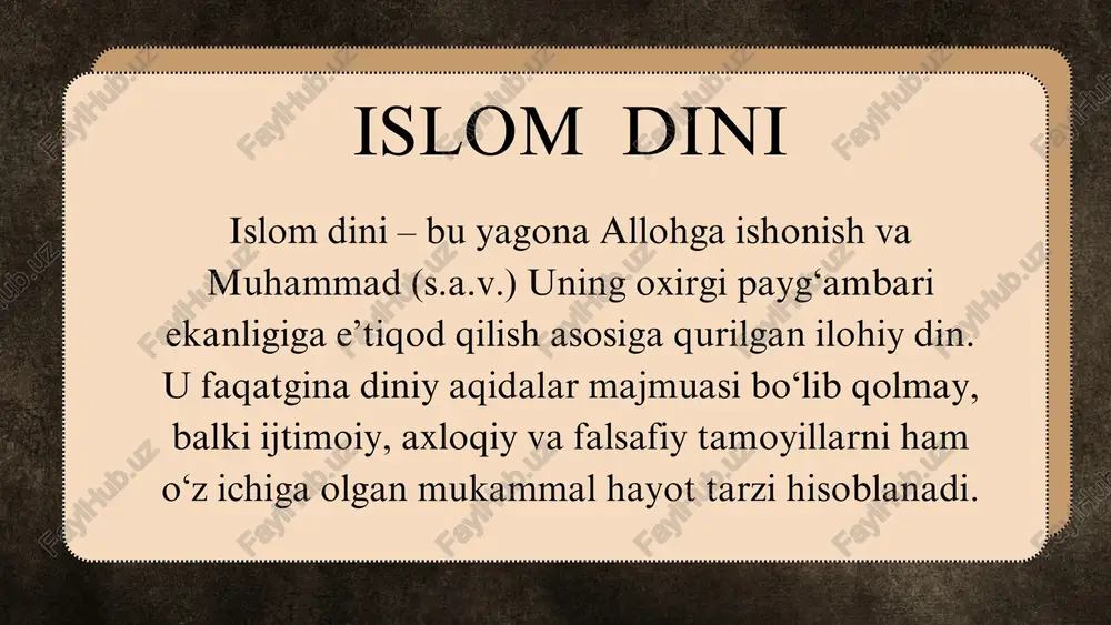 afani butunlay inkor qilmagan. u ilmni ikki turga ajratgan: maqbul ilm – shariat va qur’onga zid bo‘lmagan ilm (matematika, mantiq, tabiiy fanlar). rad qilinadigan ilm – dinga zid bo‘lgan va insonni haqiqatdan uzoqlashtiradigan falsafiy qarashlar. 3. tasavvuf va ruhiy kamolot imom g‘azzoliy o‘z hayotining oxirgi yillarida tasavvufga e’tibor qaratib, inson qalbini poklash va allohga yaqinlashish yo‘lini targ‘ib qilgan. uning "ihyo ulum ad-din" ("diniy ilmlarni tiriltirish") asari tasavvufiy ta’limotning eng mashhur manbalaridan biri hisoblanadi. imom g‘azzoliy islom falsafasini rad etuvchi mutaassib bo‘lmagan, balki uni isloh qiluvchi va din bilan uyg‘unlashtiruvchi olim edi. u falsafiy tafakkurni shariat doirasida qabul qilish, tasavvufni axloqiy poklanish vositasi sifatida tushunish va haqiqatga faqat aql emas, balki vahiy va qalb pokligi orqali ham erishish mumkinligini ilgari surgan forobiyning metafizikadagi asosiy g‘oyalari 1. oliy borliq va birinchi sabab (vojib ul-vujud) forobiyning metafizikasi asosida vojib ul-vujud (zaruriy mavjudot) g‘oyasi yotadi. uning fikricha, barcha borliqning boshlanishi yagona ollohdir. vojib ul-vujud …
