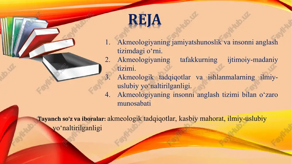 lik, akmeologiyaning kasbiy jihatini ifodalaydi; o‘rta umumta’lim, kasb-hunar ta’lim tizimida o‘quvchilarning bilim va ko‘nikmalarini diagnostika qilishga yo‘naltirilganlik, akmeologiyaning ta’limiy jihatidir; akmeologik yondashuvda mutaxassislarning tayyorgarligi va ular malakasini oshirish muammosi eng dolzarb masala darajasiga ko‘tarilmoqda va bunda quyidagi jihatlarga ahamiyat beriladi: ijodiy faoliyat jarayonida qo‘lga kiritilgan ijtimoiy ahamiyatga innovatsiyalar (yangiliklar)ni baholash, kasbiy mahoratga erishishga sarflanadigan sa’yi-harakatlar tizimi, akmeologiyaning kreativ jihati; kishining kasbiy mahorat darajasiga erishishida akmeologik jihatlarning samarali o‘zaro ta’sirini ta’minlovchi omillar yig‘indisi, akmeologiyaning refleksiv jihatidir yoshlik davri 23-28 yoshlardan iborat bo‘lib, bu davrning o‘ziga xos xususiyatlaridan biri ijtimoiy hayotning barcha jabhalarida kamolga erishgan shaxs sifatida faol ishtirok qilish va ishlab chiqarishda mehnat faoliyatini amalga oshirishdan iboratdir. yoshlarning mehnat faoliyati quyidagi uchta muhim belgisi bilan boshqa yosh davrlaridan farqlanadi: 1) mutaxassislikning mohiyatiga, ishlab chiqarish shart-sharoitiga va mehnat jamoasi a’zolarining xususiyatiga moslashish (ko‘nikish) – mehnat faoliyatining dastlabki yillari topish va qadr-qimmatga erishish; 2) mutaxassis sifatida o‘zini takomillashtirish uchun ijodiy izlanishni amalga oshirish …