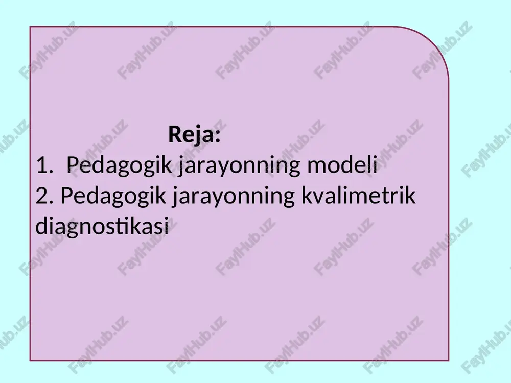 ati, o'qitishning turli shakllari, usullari va vositalarining kombinatsiyasi. pedagogik jarayonda o'qituvchi va tarbiyalanuvchining o'zaro faoliyati "pedagogik o'zaro ta'sir" atamasi bilan to'liq aks etadi, bu o'z birligida pedagogik ta'sirni, uning faol idrok etishini, ob'ekt tomonidan o'zlashtirilishini, o'quvchining o'z faoliyatini o'z ichiga oladi. o'ziga ta'sir qilish (o'z-o'zini tarbiyalash). oqilona bo‘lgan joyda pedagogik hodisalar o‘rtasidagi funksional bog‘lanishlarni aniqlab, ularni matematik jihatdan to‘g‘ri shaklda tasvirlash maqsadga muvofiqdir. shu bilan birga, pedagogik hodisalarni sifatli tahlil qilishning etakchi roliga qo'yiladigan talablarga rioya qilish ayniqsa muhimdir, chunki bu jarayonlarning o'ta murakkabligi, ko'p omilli tabiati ko'pincha to'g'ri matematik tavsifga mos kelmaydi e’tiboringiz uchun rahmat!