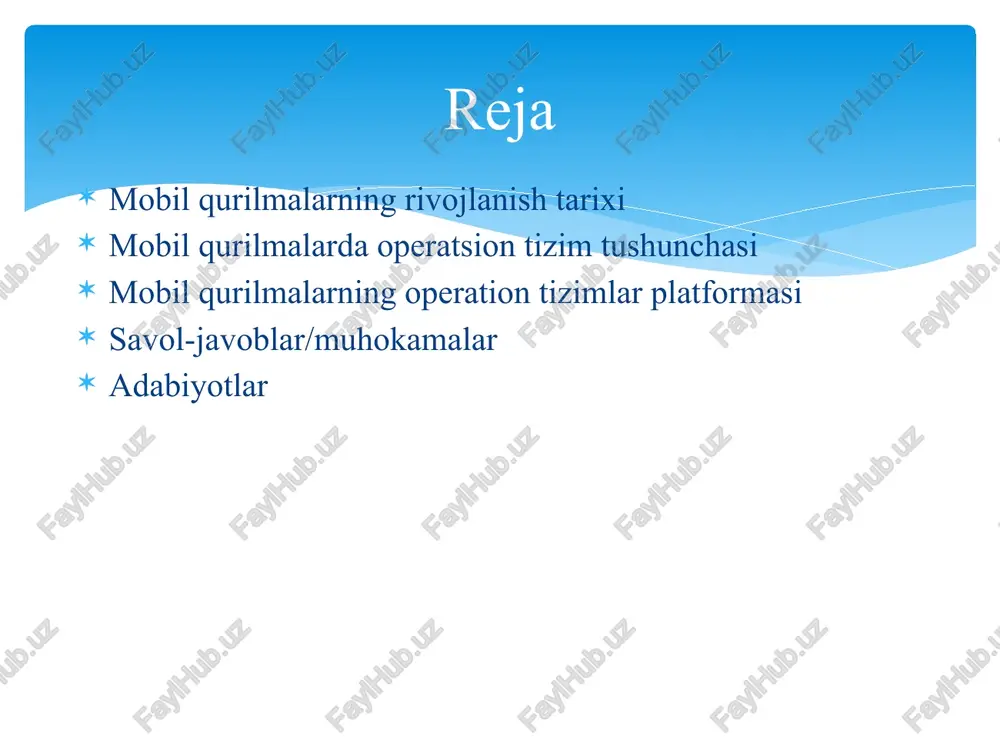 hi dastlabki telefon stansiyasi 1877-yilda aqsh’da, venger muhandisi t. pushkash (1845–1893) loyihasi asosida qurilgan. 1879-yilda telefon stansiyasi parijda, 1881-yilda berlinda, keyinroq peterburg, moskva, odessa, riga va varshavada qurilgan. telefon aloqasining keyingi rivoji uchun p. m. golubitskiyning 1885-yildagi markaziy batareyadan elektr quvvat oluvchi telefon stansiyasi sxemasi muhim o‘rin tutdi. p. m. golubitskiy yuqori darajada sezgir telefon ixtiro etdi va telefon apparatni yaratdi. uning ishlash tamoyili hozirgi zamonaviy apparatlarda ham saqlanib qoldi. 1883-yilda olim ko‘mir kukuni bilan mikrofon yaratadi. shu tariqa, jahon bo‘ylab rivojlana boshlagan telefon aloqasi mamlakatimizga ham kirib keldi. xix asrda iqtisodning sezilarli darajada o‘sishi, shaharlarda sanoat, bank-moliyaviy tashkilotlari, tijorat korxonalari faoliyat ko‘rsata boshlashi o‘lkada shahar va shaharlararo telefon aloqasining asta-sekin rivojlanishiga asos bo‘ldi. 1887-yilda toshkent pochta-telegraf idorasi o‘rtasida telefon aloqasi tashkil etildi. 1891-yil iyulda toshkent telefon tarmog‘ini tashkil etish bo‘yicha muzokaralar bo‘lib o‘tdi va 1891-yilda toshkent shahrida umumiy foydalanish imkoniyatlarini beruvchi telefon tarmog‘i tashkil etildi. mobil ilova (inglizcha: mobile …