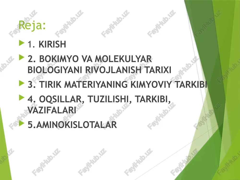 nidan biokimyodan birinchi darslikning yozilishi munosabati bilan, vujudga kelgan. bunga 1814 yili rus olimi k. s. kirxgof (1764-1833) tomonidan kraxmalni amilaza fermenti shakargacha parchalanishini, nemis olimi f. vyoler (1800-1882) tomonidan 1928 yilda odam va hayvonlar organizmida hosil bo’layotgan siydikchil(mochevina)- h2n-co-nh2 ni sintezlash mumkinligini isbotlanishi asos bo’lgan. xix asrning ikkinchi yarmidan boshlab biokimyo sohasida muhim kashfiyotlar qilina boshlangan: qozon universitetining(rossiya) professori a. ya. danilevskiy (1839-1923) birinchi biokimyo kafedrasini tashkil etib, oqsil biokimyosini o’rgangan, oqsil molekulasida aminokislota qoldiqlari bir-biri bilan peptid(- so - nh-) bog’i orqali bog’langanligini isbotlagan; m. v. nenskiy (1847-1901) xlorofill bilan geminning tarkibini, oqsil almashinuvida siydikchil biosintezi yo’lini aniqlagan; n. i. lunin (1854-1937) organizmlar uchun eng zarur bo’lgan biofaol moddalarning mavjudligini o’rgangan, keyinchalik ular «hayot aminlari - vitaminlar» deb nom olgan; i. p. pavlov (1849-1936) itlarning oziqlanishi fiziologiyasini o’rganish jarayonida, 1889 yili, oziq moddalarni hazm hiluvchi moddalar mavjudligini, ular oqsil tabiatli moddalar ya’ni fermentlar ekanligini aniqlagan; m. s. svet …