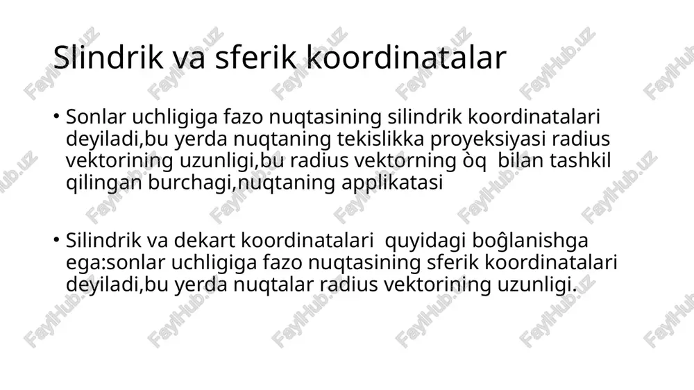ut-bu markazi kuzatuv nuqtasi da bòlgan fundamental tekislikka istalan tanlangan nur va avvalgisi blan umumiy bowlanĝich nuqtaga ega bòlgan boshlanĝich burchakdir. agar sferik koordinatalar sistemasi oxyz dekori koordinatalar sistemaasiga nisbatan qaralsaa,u holda xy tekislik funksianal bòladi /docprops/thumbnail.jpeg