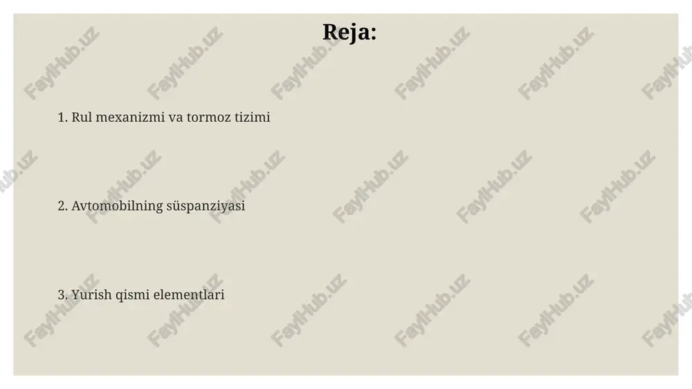 a ulanish tizimi, taxminan 1000-2000 rpm oralig'ida optimal momentni ta'minlaydi, bu esa yonilg'i sarfini kamaytirishga yordam beradi. to'xtash tizimi zamonaviy avtomobillarda abs (anti-lock braking system) va ebd (electronic brakeforce distribution) kabi elektron yordamchi tizimlar mavjud bo'lib, ular tormoz yo'lining qisqarishiga va boshqaruvchanlikning yaxshilanishiga olib keladi, bu taxminan 15-20% ga teng. to'xtash tizimining samaradorligi tormoz disklarining holati va tormoz suyuqligidagi namlik miqdoriga bog'liq bo'lib, ularning aşınması 30% dan oshganda yoki suyuqlikdagi namlik 3% dan yuqori bo'lganda tormoz samaradorligi sezilarli darajada pasayadi. to'xtash tizimi tarkibiga kiruvchi komponentlar, masalan, tormoz kalibrlar, disklar, kolonkalar va boshqalar, taxminan 50.000-100.000 km yurishdan keyin profilaktika tekshiruvidan va ehtimol ta'mirdan o'tishlari kerak. transmissiya avtomatik uzatmalar qutisi 8 dan ortiq tezlik pog'onalariga ega bo'lishi mumkin, bu esa yoqilg'i sarfini kamaytirish va dinamikani yaxshilashga yordam beradi. cvt (uzluksiz o'zgaruvchan transmissiya) qutilari uzluksiz tezlik nisbatlarini ta'minlaydi, bu esa tezlashuvni silliqlashtirishga va yoqilg'i tejamkorligini oshirishga yordam beradi. mexanik uzatmalar qutisining ishlash muddati …