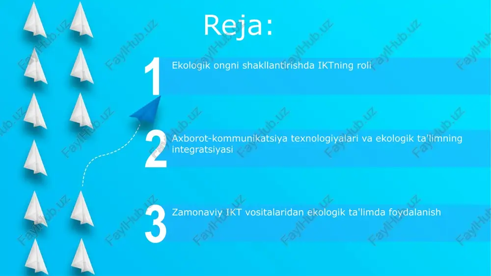 lari holatini monitoring qilish mumkin. yuqori aniqlikdagi sun'iy yo'ldosh tasvirlari va gis ma'lumotlarini birlashtirish o'rmonlarning qirilishini aniqlash va 90% aniqlik bilan monitoring qilish imkonini beradi. ekologik ta'limda ikt samaradorligini baholash ekologik ta'limda ikt samaradorligini baholashda o'quvchilarning bilimlarini baholash uchun onlayn testlar va interfaol mashqlar qo'llanilishi 20-30% ga o'quv jarayonini yaxshilaydi. ekologik onlayn resurslarga kirish tezligi va sifatini baholash uchun, 5 ball shkalasi bilan 100 ta veb-sayt tahlili va kamida 20 ta o'qituvchi fikrini o'rganish tavsiya etiladi. ikt vositalaridan foydalanish samaradorligini aniqlash uchun kamida 30 ta o'quvchi va 2 ta turli o'quv guruhi bilan taqqoslash tadqiqoti o'tkazish maqsadga muvofiqdir. virtual va kengaytirilgan haqiqat texnologiyalari ekologik ta'limda kengaytirilgan haqiqat (ar) texnologiyalari yordamida o'quvchilar 10 ga yaqin ekologik loyihalarni amalga oshirish jarayonini kuzatib, real vaqtda ma'lumotlarni tahlil qilish va taqqoslash imkoniyatiga ega bo'ladilar. vr/ar ilovalari orqali 500 dan ziyod global ekologik muammolarni, masalan, iqlim o'zgarishi va ifloslanishni interaktiv tarzda o'rganish va ularning echimlarini …