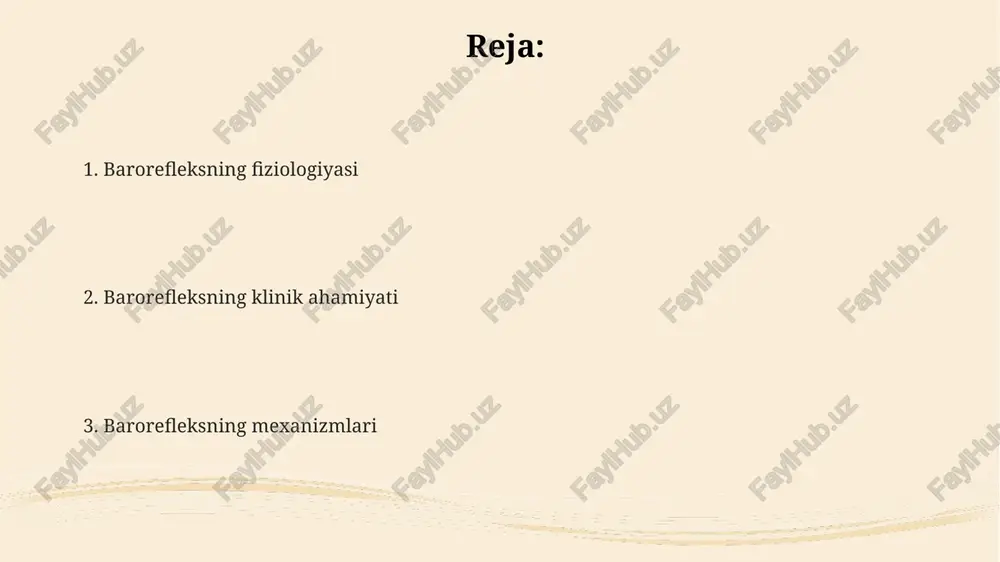 sini regulyatsiya qilishda renin-angiotenzin-aldosteron tizimi ham ishtirok etadi, angiotenzin ii kuchli vazokonstriktor bo'lib, qon tomirlarining qarshiligini 25-35% ga oshirishi mumkin. barorefleks mexanizmi yurak tezligini va yurak chiqishini 10-20% ga o'zgartirish orqali periferik qon tomirlarining qarshiligini boshqaradi, qon bosimini saqlashda muhim rol o'ynaydi. periferik qon tomirlarining tonusi simpatik nerv sistemasining faolligi orqali, norepinefrin va epinefrin kabi vazopressorlarni chiqarish orqali 70-80% ga regulyatsiya qilinadi. baroreseptorlar va ularning joylashuvi baroretsptorlar afferent nerv tolalari orqali miya sopi markazlariga, xususan, medulla oblongataga, impulslar yuborib, qon bosimi regulyatsiyasida ishtirok etadi. baroretsptorlar asosan karotid sinus va aorta arkida joylashgan boʻlib, qon bosimining oʻzgarishlariga yuqori sezgirlikka ega 10-20 mm hg diapazonida faol boʻladi. ularning joylashuvi strategik ahamiyatga ega, chunki bu joylar yurakdan chiqadigan asosiy arteriyalar boʻlib, qon bosimining umumiy holatini aniq aks ettiradi. barorefleksning yoshiga bog'liq o'zgarishlari 70 yoshdan oshgan odamlarda barorefleksning susayishi natijasida ortostatik gipotenziya xavfi 2-3 baravar ortadi, bu esa yiqilish xavfini oshiradi. barorefleks sezuvchanligi yoshi …