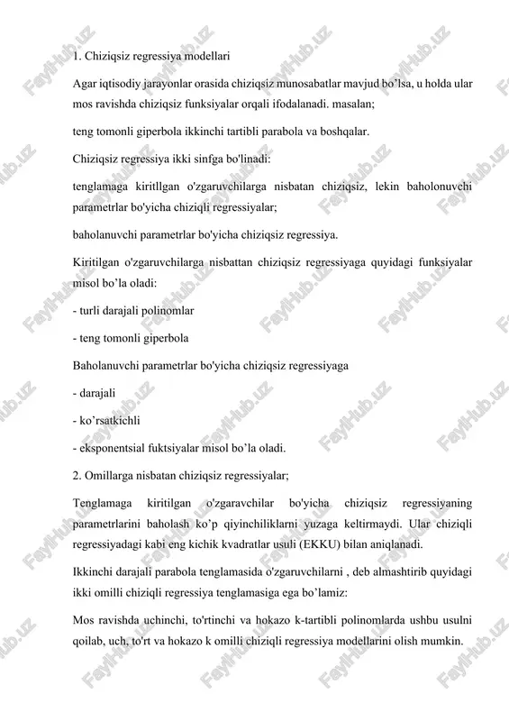 om darajasi qancha yuqori bo'lsa egri chiziqdagi sinishlar shuncha ko'p bo'ladi va mos ravishda natijaviy belgi to'plami ham bir jinsli bo'lmaydi. undan tashqari ma’lumotlarni to'plashda va hisoblashlarda noaniqliklar keltirib chiqaradi. ikkinchi tartibli parabolani omil belgi qiymatlarining ma'lum bir oraliqda qaralayotgan o'zgaruvchining bog'lanish xususiyatini o’rganishiga: ya'ni to'g'ri bog'lanishni teskari bog’anishga, teskari bog’lanishni to'g'ri bog'lanishga olib keladigan holatlarda qo'llash maqsadga muvofiq. bunday holatlarda omil belgining natijaviy belgini ekstrial (maksimal yoki minimal) qiymatga erishtiruvchi qiymati aniqlanadi. buning uchun ikkinchi darajali parabolaning hosilasi nolga tenglashtiriladi: dan hosila olamiz va , bundan hosil bo’ladi. agar berilgan ma'lumatlar bog'lanish yo'nalishini o'zgarishini ta’minlay olmasa, u holda ikkinchi tartibli parabola parametrlarining ma’nosi tushinish qiyin bo'ladi. bunday holatda bog'lanish shakli boshqa chiziqsiz model bilan almashtiriladi. ikkinchi darajali parabolaning a, b, c paramerlarining qiymatlarini topish ekkuni qo'llab quyidagi normal tenglamalar sistemasini matematikaning biror bir usulini qo'llab yechishga olib keladi: va bo'lganda egri chiziq eng yuqori nuqtaga, ya'ni egri chiziqning sinish, …
