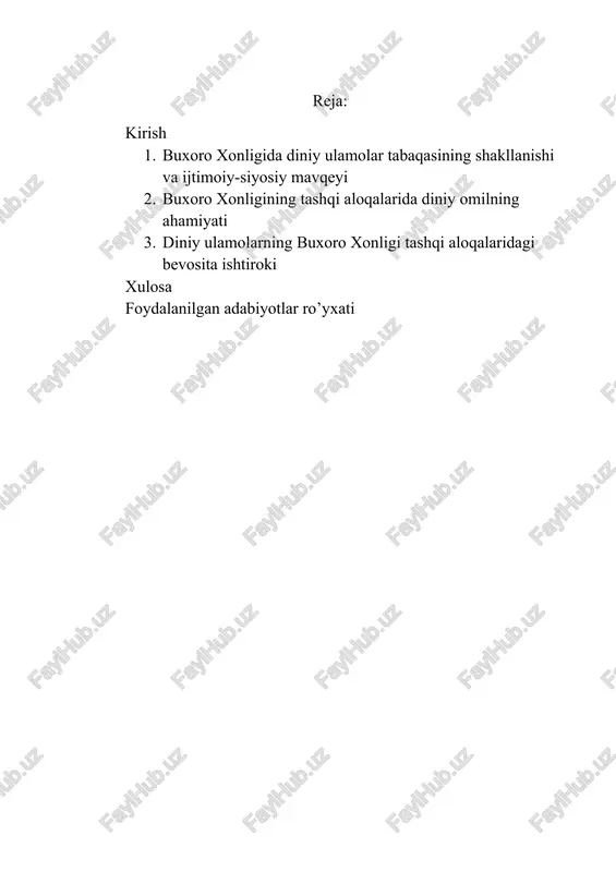 i diniy omilning rolini baholashga yordam beradi. ikkinchidan, bu mavzu diniy diplomatiyaning o'ziga xos jihatlarini ochib beradi. islom sivilizatsiyasida ilm ahli va din peshvolarining davlat boshqaruvi va tashqi siyosatga ta'siri chuqur ildiz otgan. buxoro ulamolari nafaqat islomiy qadriyatlarni targ'ib qilganlar, balki xalqaro munosabatlarda tinchlikka erishish, savdo aloqalarini rivojlantirish va madaniy almashinuvlarni yo'lga qo'yishda ham faol ishtirok etganlar. ularning diplomatik xatlardagi ilmiy va diniy ritorikasi, diniy dalillar asosida siyosiy qarorlarga ta'sir ko'rsatishi kabi jihatlar, dunyo diplomatiyasi tarixiga yangi qirralarni olib kiradi. uchinchidan, davlat va din munosabatlari tahlilida ilmiy-nazariy ahamiyatga ega. zamonaviy dunyoda davlatning diniy tashkilotlar bilan munosabatlari murakkab va bahsli mavzu bo'lib qolmoqda. buxoro xonligi misolida diniy ulamolarning davlat siyosatiga bevosita ta'siri, ularning tashqi aloqalardagi vakolatlari va funksiyalari qanday tartibga solingani haqidagi tadqiqotlar, ushbu murakkab masalani tarixiy kontekstda tushunishga yordam beradi. bu orqali biz dinning ijtimoiy-siyosiy jarayonlardagi o'rni haqidagi fundamental savollarga javob topishga harakat qilamiz. nihoyat, bu mavzu yoshlarning tarixiy xotirasini …