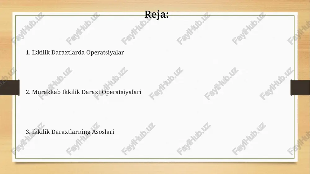 (avl, red-black daraxtlar) qidirish operatsiyasi o'rtacha o(log₂n) vaqt murakkabligiga ega, bu yerda n – tugunlar soni. no muvozanatli daraxtlarda esa bu ko'rsatkich o(n) ga yetishi mumkin. qidirish operatsiyasi rekursiv yoki iterativ usullar yordamida amalga oshirilishi mumkin. rekursiv usul kodni o'qishni soddalashtirsa-da, iterativ usul xotira samaradorligini oshiradi va stek orqali yuzaga kelishi mumkin bo'lgan xatolarni kamaytiradi. balanslashtirilgan ikkilik daraxtlar muvozanatlashtirilgan ikkilik daraxtlarda har bir tugunning chap va o'ng pastki daraxtlarining balandliklari orasidagi farq 1 dan oshmaydi, bu esa daraxtning balandligini log₂(n) ga yaqinlashtiradi, bu yerda n – tugunlar soni. avl-daraxtlari va red-black daraxtlari kabi muvozanatlashtirilgan ikkilik daraxt turlari qidiruv, qo'shish va o'chirish operatsiyalarini o(log₂n) vaqtida amalga oshirish imkonini beradi. muvozanatlashtirilgan ikkilik daraxtlarning asosiy afzalligi – ularning samaradorligi. bunday daraxtlarda ma'lumotlarni qidirish, qo'shish va o'chirish operatsiyalari oddiy ikkilik daraxtlarga nisbatan ancha tez bajariladi. amaliy qo'llanmalar ekspress-daraxtlar kabi ma'lumot tuzilmalari, 20 dan ortiq tugunlar bilan, kompyuter grafikasi va 3d modellashtirishda murakkab geometrik shakllarni …