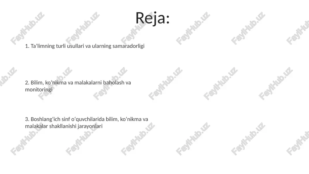 uchun kamida 2 nafar psixolog va 5 nafar logopedning ishtiroki zarur, bu esa ta'lim jarayonini yaxshilaydi. individual yondashuv o'quvchilarning 30% gacha bo'lgan qismining o'qishdagi qiyinchiliklarini aniqlash va ularga individual ta'lim dasturlarini ishlab chiqish imkonini beradi. ota-onalar bilan hamkorlik ota-onalar bilan samarali hamkorlik 30% ga yaqin o'quvchilarning akademik yutuqlarini oshirishga yordam beradi, bu esa o'qituvchilar va ota-onalar o'rtasidagi muntazam muloqot orqali amalga oshiriladi. uy vazifalarini bajarishda ota-onalarning nazorati va yordami, 75% hollarda o'quvchilarning mustaqil ishlash ko'nikmalarini rivojlantirishga ijobiy ta'sir ko'rsatadi. oʻqitish uslublari va bilim olish kognitiv rivojlanish bosqichlarini hisobga olgan holda, oʻqitish uslublarini 3 ta asosiy guruhga (vizual, auditoriy, kinestetik) boʻlish orqali individual yondashuvni taʼminlash mumkin. oʻquvchilarning 70% ga yaqini amaliy mashgʻulotlar orqali yangi bilimlarni samarali oʻzlashtirishlarini hisobga olgan holda, interaktiv oʻqitish uslublarini qoʻllash muhimdir. boshlangʻich sinf oʻquvchilarining bilim shakllanishi boshlangʻich sinflarda oʻquvchilarning ijodiy fikrlash qobiliyatini rivojlantirishda loyihalar ustida ishlash (taxminan 15-20% dars vaqti) katta ahamiyatga ega. oʻquvchilarning matematika koʻnikmalarini shakllantirishda …