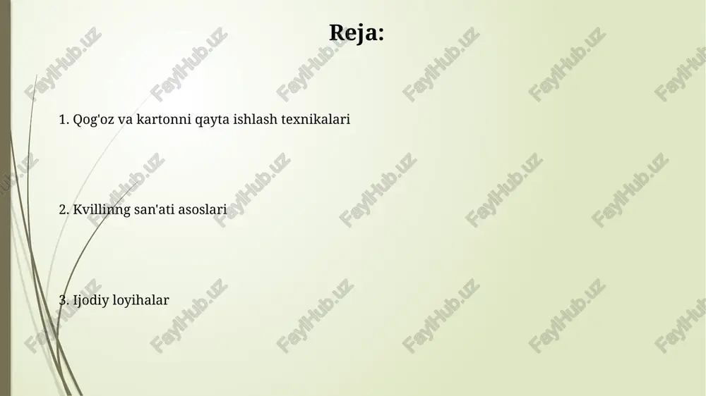 a mustahkam va aniq detallarga ega quilling asarlarini yaratish imkonini beradi. turli diametri (masalan, 2mm, 5mm, 10mm) dagi rulolardan foydalanib, murakkab geometrik shakllar, masalan, spirallar yoki konuslar yaratish mumkin. yelimlash texnikasi yelimlash texnikasida ishlatiladigan elim turi juda muhim; pva yoki qalam elim kabi suv asosidagi yopishqoq moddalar eng mos keladi, chunki ular tezda quriydi va iz qoldirmaydi. murakkab dizaynlarni yaratish uchun 10 dan ortiq turli rangdagi va tuzilmadagi qogʻoz chiziqlarini birlashtirish mumkin, bu esa ranglar uygʻunligini va teksturalar oʻyinini taʼminlaydi. qog'oz va kartonni qayta ishlashning boshlang'ich usullari qayta ishlangan qog'oz va karton chiqindilaridan tayyorlangan quilling elementlaridan 10 dan ortiq turdagi qo'l san'ati buyumlari, masalan, kartalar va ramkalar yaratish mumkin. qog'oz va kartonni 2-3 sm kenglikdagi chiziqlarga kesish orqali quilling texnikasida ishlatish mumkin, bu esa 30 dan ortiq turli shakllar yaratish imkonini beradi. murakkab shakllarni yaratish murakkab shakllarni yaratishda 2-3 mm kenglikdagi qogʻoz chiziqlaridan foydalanish, burmalar sonini va ularning burchak darajasini …
