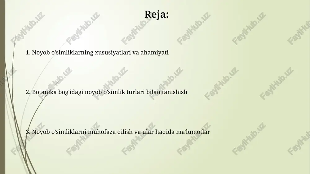 00 gektardan ortiq maydonni qamrab olishi va shu bilan birga oʻnlab noyob oʻsimlik turlarining genofondini yoʻq qilishi mumkin, bu esa ekologik muvozanatni buzadi. ilmiy tadqiqotlarning ahamiyati ilmiy tadqiqotlar noyob oʻsimlik turlarini saqlash va ularning genetik xilma-xilligini 10% ga oshirishda muhim rol oʻynaydi, bu esa kelajakda oziq-ovqat xavfsizligini ta'minlashda yordam beradi. oʻsimliklarning dorivor xossalarini oʻrganish boʻyicha 50 dan ortiq ilmiy maqola chop etilgan boʻlib, ular yangi dori vositalarini ishlab chiqishda muhim ahamiyat kasb etadi. o'simliklarni ko'paytirish usullari urug'dan ko'paytirishda, navning genetik xususiyatlarini saqlab qolish uchun, kamida 500 dan ortiq urug'dan foydalanish tavsiya etiladi, bu esa keyinchalik sog'lom populyatsiyani shakllantirishga yordam beradi. meristem to'qimalaridan in vitro ko'paytirish usuli 1000 dan ortiq o'simlik namunalarini bir vaqtning o'zida ko'paytirish imkonini beradi va genetik jihatdan bir xil o'simliklar hosil qilishga yordam beradi. o'simliklarning geografik tarqalishi oʻsimliklarning tarqalishiga iqlim oʻzgarishlari, biotik omillar va antropogen taʼsirlar kabi bir qancha ekologik omillar taʼsir koʻrsatadi. jahon miqyosida 250 000 …