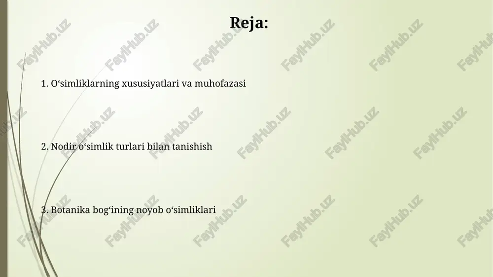 i turlar paydo bo‘lishiga sabab bo‘ladi va 30% dan ortiq gulli o‘simliklar polyploid hisoblanadi. nodir o'simlik turlari haqida umumiy ma'lumot ba'zi noyob oʻsimliklar faqat ma'lum bir geografik hududda, masalan, 100 kvadrat kilometrdan kam maydonda oʻsadi va ularning populyatsiyasi juda cheklangan. nodir oʻsimlik turlarining 30% dan ortigʻi qizil kitobga kiritilgan boʻlib, ularning tabiiy muhitda saqlanishi uchun maxsus choralar koʻriladi. nodir o'simliklarning ekologik talablari nodir o'simliklarning 70% ga yaqini tor ixtisoslashgan ekologik sharoitlarni, masalan, o'ta nam yoki quruq tuproqlarni, ma'lum ph darajasini talab qiladi. noyob o'simliklarning 20% dan ortig'i o'ziga xos yorug'lik rejimini, masalan, soyali yoki to'liq quyoshli muhitni talab qilib, o'sish intensivligini ta'minlaydi. kelajakdagi tadqiqotlar va rejalar botanik bog'da noyob o'simliklarning 20 dan ortiq yangi turini kiritish va ularning ekish, parvarishlash va himoya qilish bo'yicha 5 yillik monitoring dasturini ishlab chiqish rejalashtirilgan. kelajakdagi tadqiqotlar, kamida 5 ta noyob o'simlik turining genetik xaritalarini tuzish va ularning populyatsiyasi dinamikasini 10 yil davomida kuzatishni …