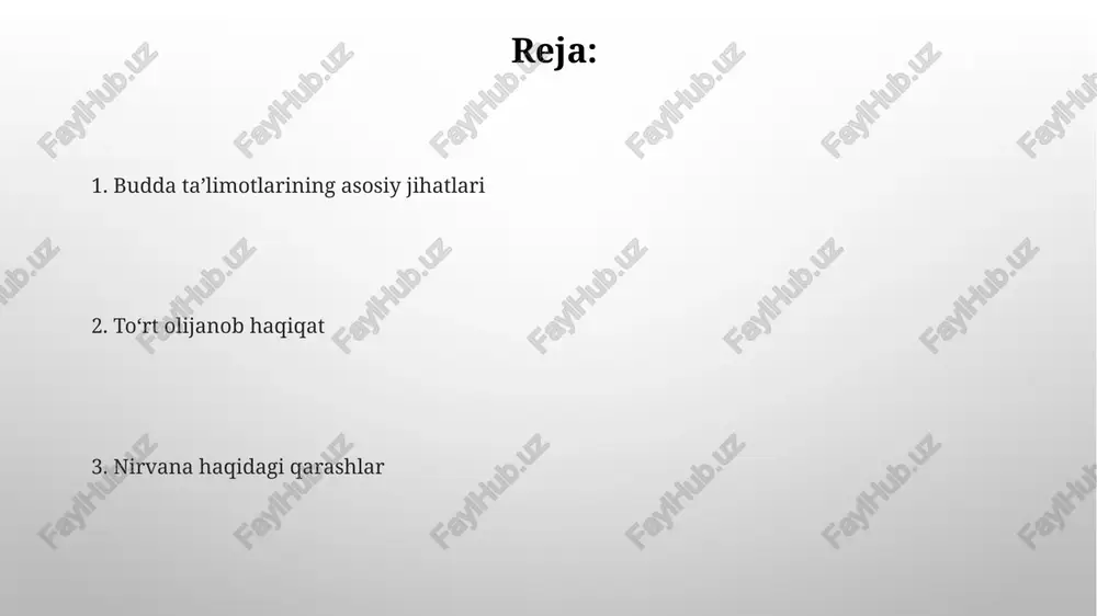 to'rtinchi asl haqiqat: magga (azob-uqubatdan xalos bo'lish yo'li) to'rtinchi asl haqiqat, magga yo'li sakkizta o'rinni egallaydi: to'g'ri tushuncha, fikr, nutq, harakat, hayot kechirish, harakatsizlik, diqqat va konsentratsiya. ularni rioya qilish azobdan xalos bo'lishga olib keladi. magga yo'lining 8 qismi o'zaro bog'liq bo'lib, bittasining yo'qligi butun tizimning samaradorligini pasaytiradi. masalan, to'g'ri fikrsiz to'g'ri harakat qilish qiyin. nirvana: mukammal tinchlik mukammal tinchlik holati sifatida nirvana, 5 skandha (tan, his, idrok, shakl, ong) ning to‘liq yo‘qolishi bilan tavsiflanadi. nirvana, buddist falsafasida 8 o‘rinli yo‘lning oxirgi maqsadi bo‘lib, samsaradan (qayta tug‘ilish tsiklidan) butunlay ozod bo‘lishni anglatadi. uchinchi asl haqiqat: nirodha (azob-uqubatdan xalos bo'lish) nirodha, uchinchi asl haqiqat, dukkha (azob-uqubat) siklining to'liq tugashi va 8 to'g'ri yo'l orqali erishiladigan, tinchlik va ozodlik holatini bildiradi. nirodha holatiga erishish, 5 agregat (rupa, vedona, sanjna, samskara va vijnana) dan ozod bo'lishni o'z ichiga oladi va bu 84000 ta kichikroq qiyinchilikdan xalos bo'lish demakdir. xulosa va xulosalar buddaning to'rt …