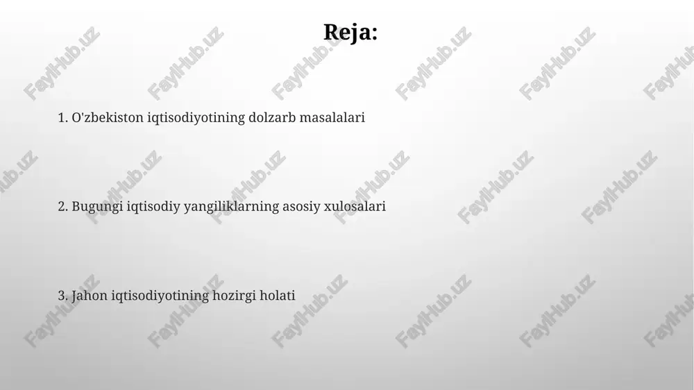narxi tonnasi uchun 8500 aqsh dollaridan pastga tushdi, bu metallga bo'lgan talabning pasayishi va iqtisodiy o'sish sur'atlarining sekinlashuvi bilan bog'liq. tabiiy gaz narxlari so'nggi oy ichida 15% ga pasayib, kubometriga 25 aqsh dollari atrofida barqarorlashdi, bu mavsumiy omillar va taklifning ortishi bilan izohlanadi. jahon iqtisodiyoti yangiliklari xalqaro valyuta fondi (xvf) prognozlari shuni ko'rsatadiki, rivojlanayotgan bozorlarning o'rtacha yalpi ichki mahsulot (yaim) o'sish sur’ati 2023 yilda 4% atrofida bo'ladi, bu 2022 yildagi 6% ga nisbatan past ko'rsatkichdir. jahon savdo tashkiloti (jst) ma’lumotlariga ko'ra, global savdo hajmi 2023 yilning birinchi choragida 2,5% ga kamaydi, bu inflyatsiya va geosiyosiy noaniqlikning ta’siri bilan bog'liq. e'tiboringiz uchun rahmat @taqdimot_robot image3.png image4.jpg image5.jpg image6.jpg image7.jpg image8.jpg image9.jpg image10.jpg image1.png