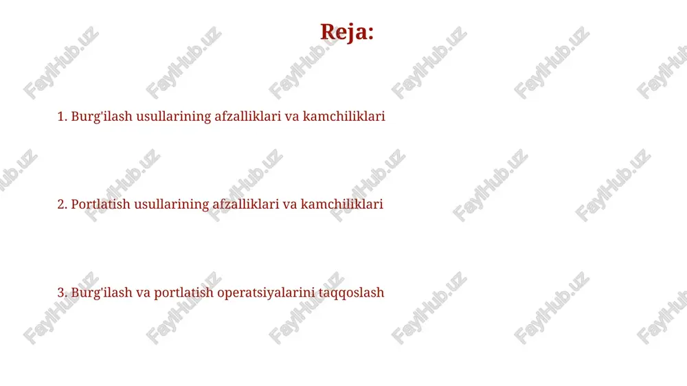 stahkamligi (rmr indeksi 20 dan kam boʻlganda) portlatish ishlarini murakkablashtiradi va jarayon xavfsizligini pasaytiradi. suv miqdori yuqori boʻlgan zonalarda (masalan, 10% dan ortiq namlik) burgʻilash va portlatish operatsiyalari qiyinlashadi, bu esa texnika va xodimlar uchun xavf tugʻdiradi. burg'lash usullarining turlari gidravlik burgʻlash, yuqori bosimli suv oqimi yordamida jinslarni maydalashga asoslangan boʻlib, diametri 150 mm gacha boʻlgan teshiklarni yaratishga imkon beradi va ekologik toza usul hisoblanadi. burgʻlash usullaridan biri boʻlgan rotatsion burgʻlash, 100-300 mm diametrli teshiklarni yaratish uchun ishlatiladi va bu jarayon, qoʻllaniladigan burgʻi turi va jins qattiqligiga bogʻliq holda, soatiga 1-5 metr tezlikda amalga oshiriladi. burg'lash va portlatish operatsiyalarining taqqoslanishi burgʻilash operatsiyalari nisbatan kam shovqin va tebranish hosil qiladi, oʻrtacha 70 db dan kam, portlatish esa 120 db dan yuqori shovqin darajasiga ega boʻlib, atrof-muhitga sezilarli taʼsir koʻrsatadi. burgʻilash operatsiyalari aniqroq va nazorat qilinadigan boʻlib, portlatishga nisbatan kamroq xavf-xatarlarni oʻz ichiga oladi, masalan, portlash natijasida yuzaga kelishi mumkin bo'lgan 10% …