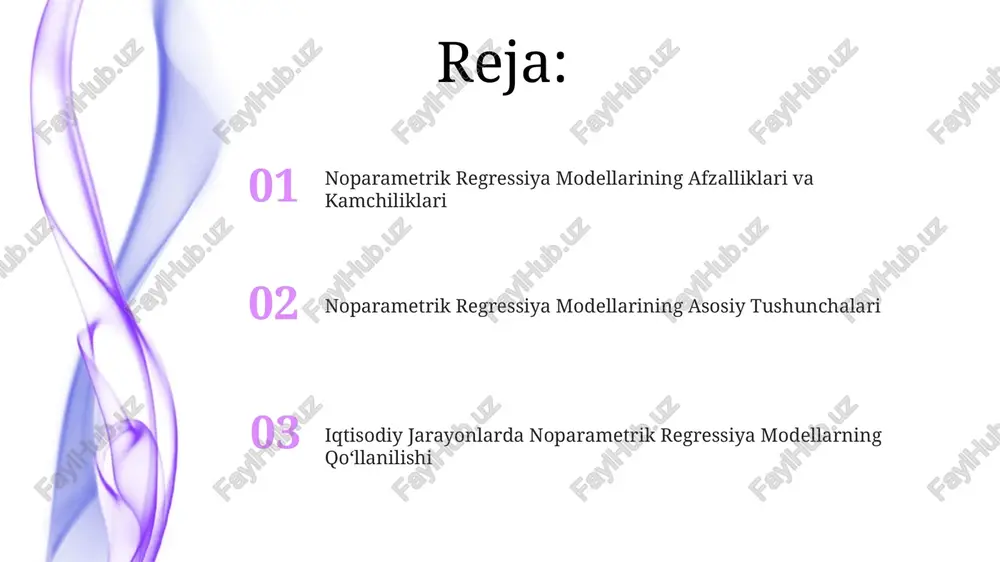 -validatsiya usuli, masalan, 10-fold cross-validatsiya, modelning generalizatsiya qobiliyatini baholash va ortiqcha moslashuvni aniqlashda samarali usul hisoblanadi. modellarning mosligi, masalan, r-kvadrat yoki o'zgaruvchanlik koeffitsienti kabi metriklar yordamida baholanadi va 0 dan 1 gacha bo'lgan qiymatlarni oladi, bu yerda yuqori qiymatlar yaxshi moslikni ko'rsatadi. modellarning afzalliklari va kamchiliklari noparametrik regressiya modellari katta hajmdagi ma’lumotlar to’plamlarida parametrlarni taxmin qilishni talab qilmaydi, bu esa 1000 dan ortiq kuzatuvlar bo’lganda ancha samarali bo’ladi. noparametrik usullar ma’lumotlarning taqsimotini taxmin qilishni talab qilmaydi, lekin ularning hisoblash murakkabligi va katta hajmdagi ma’lumotlar uchun yuqori hisoblash vaqti kabi kamchiliklari mavjud. modellarning parametrlarini baholash parametrlarning ishonchlilik intervalini 95% ishonch darajasida hisoblashda, t-statistikasi yoki z-statistikasi va standart xato kabi ba'zi statistik ko'rsatkichlar qo'llaniladi. noparametrik modellarda, parametrlar soni kuzatishlar soniga bog'liq bo'lib, 100 ta kuzatish uchun 100 ta parametr aniqlanishi mumkin. holat tahlili va qaror qabul qilish qaror qabul qilish jarayonida, holat tahlili natijalariga asoslanib, 3 xil stsenariyni baholash va eng maqbulini …