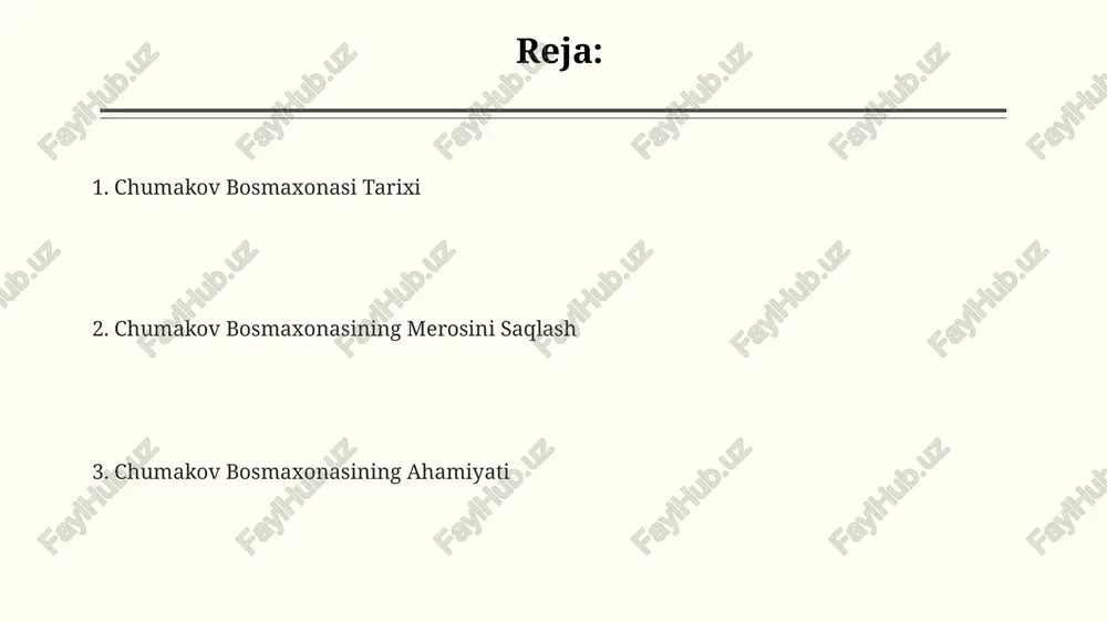 i kitoblar va gazetalar nashr etish bilan shug'ullangan. uning texnikaviy jihatdan rivojlanishi 20-asr boshlarida tipografiya uskunalarining yangilanishi bilan bog'liq. 1920-1930 yillar chumakov matbaasi uchun katta o'sish davri bo'lib, nashr etiladigan adabiyotlarning hajmi va turlari keskin ortgan. bu davrda fotolitografiya kabi yangi texnologiyalar joriy etilgan. matbaaning arxitekturasi va dizayni binoning tashqi devoriga o'rnatilgan oshxona pechlarining 3 tasi hali ham saqlanib qolgan bo'lib, bu o'sha davrdagi texnologiya va hayot tarziga oid aniq dalil hisoblanadi. chumakov matbaasining binosi 19-asr me'morchiligi uslubida, simmetriya va funktsionallik printsiplari asosida qurilgan bo'lib, unda 2 qavatli struktura va klassik dekor elementlari mavjud. matbaaning ichki dizayni funktsional zonalarga bo'lingan: chop etish tsexlari, saqlash omborlari va boshqaruv xonalari, bu esa ishlash jarayonini optimallashtirishga xizmat qilgan. matbaaning ijtimoiy-madaniy ta'siri chumakov matbaasi 19-asrning oxirlarida 100 dan ortiq kitob nashr etib, o'zbek adabiyotining rivojlanishiga salmoqli hissa qo'shgan. bu esa milliy madaniyatning keng tarqalishiga va savodxonlik darajasining oshishiga olib kelgan. matbaada chop etilgan adabiyotlar, …