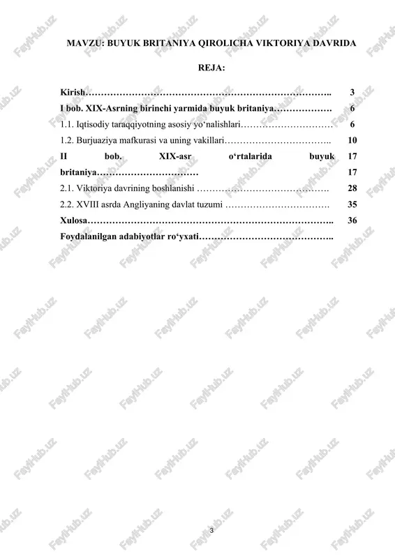 i // iqtisodchi. - 2004 yil, № 10 b. 17 dan 34 gacha.] kurs ishining maqsad va vazifalari. jahon tarixidagi eng yirik davlatlardan biri bo‘lgan. buyuk britaniya misolida, ushbu davlatning xix asr ikkinchi yarmidagi ichki siyosatining asosiy yo‘nalishlaridan hisoblangan parlament va siyosiy partiyalar faoliyati, ta’lim tizimi va unda amalga oshirilgan islohotlar, kasaba uyushmalari va ularning faoliyati masalalarini imkon qadar tahlil qilishga harakat qilamiz. zero, ushbu masalalar nafaqat tarixda, balki bugungi kun hayotimizda ham o‘z dolzarbligini yo‘qotgani yo‘q. jahon hamjamiyatining ko‘p asrlik taraqqiyoti shundan dalolat beradiki, turli tarixiy davrlarda buyuk britaniya kabi bir qator davlatlar o‘zining sezilarli salohiyati va qudratiga tayangan holda dunyoning umumiy rivojlanishiga katta ta’sir ko‘rsatgan, jahon siyosatidagi vaziyatni belgilab bergan. hozirgi kun xalqaro maydonda ro‘y berayotgan jarayonlarning deyarli barchasi oldingi tarixiy davrlar bilan chambarchas bog‘liqdir va o‘ziga xos tarixiy ildizlarga egadir. bunday tarixiy ildizlarni atroflicha o‘rganish bugungi kun voqealarni to‘g‘ri tushunish va chuqur anglab yetish imkoniyatini yaratadi. kurs …