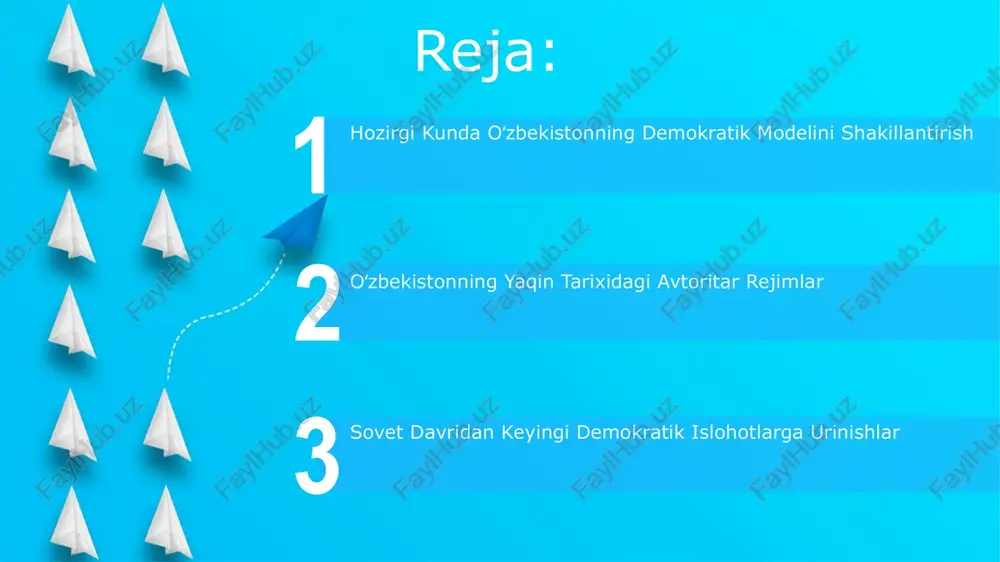 bahslar hali ham mavjud. mustaqillik yillarida fuqarolik jamiyati tashkilotlarining soni sezilarli darajada oshdi (taxminan 1000 dan ortiq), biroq ularning siyosiy ta'sir kuchining chegaralari va hukumat nazorati masalalari muhim ahamiyat kasb etadi. siyosiy partiyalar va koʻp partiyali tizimning rivojlanishi konstitutsiyaga koʻra koʻp partiyali tizim mavjud boʻlsa-da, amalda oʻzbekiston siyosiy tizimida bir partiyaning ustunligi kuzatildi va bu “yumshoq avtoritarizm” deb ataladigan modelga mos keladi. 2000-yillardan boshlab, oʻzbekistonda hukmron “adolat” sotsialistik xalq demokratik partiyasi bilan birga, bir nechta boshqa partiyalar ham faoliyat yuritgan boʻlsa-da, ularning siyosiy raqobat darajasi past boʻlib qoldi. konstitutsiya va hukumat tuzulimi start konstitutsiya va hukumat tuzulimi 1992-yilda qabul qilingan va 2002, 2003 va 2011-yillarda muhim o'zgarishlarni boshdan kechirgan, prezidentlik boshqaruv tizimini mustahkamlagan. konstitutsiya, parlamentning ikki palatali tuzilishi (oliy majlis) va mustaqil sud tizimining mavjudligini nazarda tutsa-da, amalda ijro etuvchi hokimiyatning kuchliligi kuzatilgan. oʻzbekistonning sovet davridagi hukmronligi oʻzbekiston sovet ittifoqi tarkibida boʻlgan davrda, 1920-1980 yillar oraligʻida, iqtisodiyotning asosiy qismi davlat …