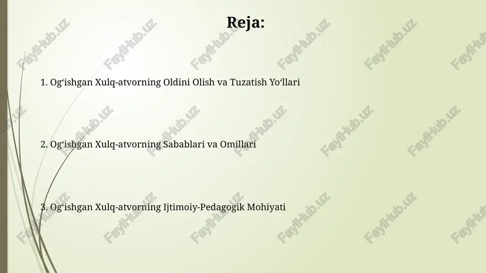 tda 3-7 kishidan iborat bo'lib, ularning o'zaro munosabatlari hiyerarxik yoki tengdoshlik asosida qurilishi mumkin. xavf guruhlari a'zolari orasida agressiv xulq-atvor, normabuzarliklar (masalan, 2 yoki undan ortiq huquqbuzarliklar) va psixologik muammolar kuzatiladi. oila va maktabning roli oilaviy muhitning salbiy omillari, masalan, zo'ravonlik yoki e'tiborsizlik, deviant xulqning paydo bo'lish ehtimolini 70% ga oshirishi mumkin, maktab esa bu omillarni yumshatishda muhim rol o'ynaydi. maktabning ijtimoiy-pedagogik yondashuvi, deviant xulqning oldini olish bo'yicha 5ta asosiy dastur orqali, o'quvchilarning ijtimoiy moslashuvini 30% ga oshirishga yordam beradi. ogʻishish xulqining oldini olishning ijtimoiy-pedagogik usullari oʻsmirlarning 70% gacha boʻlgan qismi oʻz tengdoshlari taʼsiri ostida ogʻishish xulqiga moyil boʻladi, shuning uchun tengdoshlar guruhlari bilan ishlashning ijtimoiy-pedagogik usullari muhim ahamiyat kasb etadi. oilaviy muhitning salbiy omillari (masalan, zoʻravonlik, eʼtiborsizlik) bolalarning ogʻishish xulqiga moyilligini 2-3 baravar oshirishi mumkin, shuning uchun oilalar bilan ishlashga qaratilgan ijtimoiy-pedagogik dasturlar muhimdir. samarali profilaktika va reabilitatsiya dasturlari reabilitatsiya dasturlarining 60% ishtirokchilarida ijtimoiy adaptatsiya ko'rsatkichlari yaxshilanganligi kuzatilgan bo'lib, …