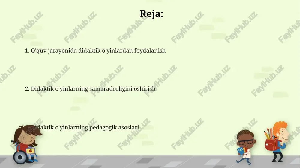orqali amalga oshadi. o'yin faoliyatining mohiyati va ahamiyati didaktik o'yinlar orqali bolalar muammolarni hal qilish, mantiqiy fikrlash va xotirasini rivojlantirish kabi muhim 5 ta kognitv ko'nikmalarni o'zlashtiradi. o'yin faoliyati bolaning kognitiv, ijtimoiy-emotsional va jismoniy rivojlanishiga 3-7 yosh oralig'ida sezilarli ta'sir ko'rsatadi, bu davrda miya tez sur'atlar bilan rivojlanadi. o'yin jarayonida bolalar o'z tengdoshlari bilan hamkorlik qilish, raqobatlashish va muloqot qilish kabi ijtimoiy ko'nikmalarni 2-3 marta tezroq o'rganishadi. o'yinlar orqali ijtimoiy-kommunikativ kompetensiyalarni rivojlantirish rolli o'yinlar, masalan, "doktor" yoki "do'kon", bolalarda ijtimoiy rollarni o'zlashtirish, empatiya va muloqotning turli usullarini qo'llash qobiliyatini 30% ga oshiradi. kommunikativ kompetensiyalarni rivojlantirishda 4-5 ta didaktik o'yinni birlashtirib, turli o'quv vazifalarini hal qilish orqali bolalarning muloqot faolligini va ijtimoiy moslashuvchanligini kuchaytirish mumkin. o'yinlar orqali 5-7 yoshli bolalarda 2-3 kishilik guruhlarda hamkorlik qilish, fikr almashish va muloqot qilish ko'nikmalarini rivojlantirishga qaratilgan didaktik o'yinlar samarali vosita hisoblanadi. o'yin jarayonini tashkil etish va boshqarish didaktik o'yinlarda o'quvchilarning faol ishtiroki va o'zaro …