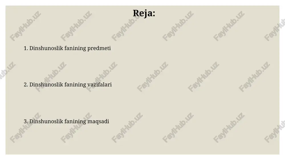yo'nalish – tarixiy, ijtimoiy va mafkuraviy tahlil asosida o'rganishdan iborat. dinshunoslik fanining muhim maqsadlaridan biri – turli dinlarning 20 dan ortiq asosiy ta'limotlari va 5 ta asosiy rivojlanish bosqichini chuqur o'rganish va tahlil qilishdir. zamonaviy dinshunoslikning muammolari zamonaviy dinshunoslikda 21-asr globalizatsiyasi sharoitida diniy ekstremismnig tez tarqalishi va uning ijtimoiy-siyosiy oqibatlarini o'rganish kabi muhim masalalar mavjud. dinning turli shakllari va oqimlarini taqqoslashda, kamida 5 ta asosiy diniy maktab vakillarining nazariy va amaliy jihatlarini chuqur tahlil qilish orqali umumlashtirilgan xulosalar chiqarish qiyinchiliklarini o'rganish zarur. din va madaniyat “din va madaniyat” oʻrganishida 3 ta asosiy metodologik yondashuv – tarixiy, sotsiologik va semiotik yondashuvlar qoʻllaniladi, ularning har biri dinning madaniyat bilan oʻzaro ta’sirini turlicha talqin qiladi. din va madaniyatning oʻzaro bogʻliqligi, ayniqsa, 19-20-asrlar davomida jadal oʻrganilgan boʻlib, kamida 500 dan ortiq ilmiy monografiya va maqolalar nashr etilgan. dinning ijtimoiy funksiyalari dinning ijtimoiy funktsiyalaridan biri – 20 dan ortiq turli millat vakillarini birlashtirish, umumiy maqsad …