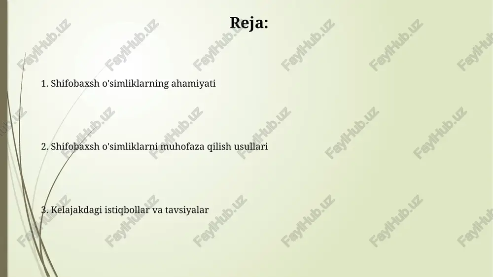 tli dorivor xomashyolarni ta'minlaymiz va genetik resurslarni yo'qotishning oldini olamiz. o'simliklarning 70% dan ortig'i dorivor xususiyatlarga ega bo'lib, ularning yo'qolishi bioxilma-xillikni kamaytiradi va kelajakda yangi dorilarni yaratish imkoniyatlarini cheklaydi. bioxilma-xillikni saqlash dori-darmonlik oʻsimliklarining 30% dan ortigʻi yoʻqolib ketish xavfi ostida, shuning uchun ularning yashash joylarini himoya qilish va barqaror yigʻib olish usullarini qoʻllash muhimdir. bioxilma-xillikni saqlash uchun kamida 100 ga yaqin oʻsimlik turi milliy bogʻlarda va qoʻriqxonalarda muhofaza qilinadi, bu ularning genetik resurslarini saqlashga yordam beradi. noyob dorivor o'simliklarni muhofaza qilish noyob dorivor o'simliklarning 15% dan ortig'i yo'qolib ketish xavfi ostida bo'lib, ularning genetik xilma-xilligini saqlash uchun maxsus qo'riqxonalar tashkil etish zarur. dorivor o'simliklarni yetishtirish va qayta ishlash sohasida 5 yillik reja asosida sertifikatlash va nazoratni kuchaytirish orqali noqonuniy yig'ib olishni kamaytirish mumkin. dorivor o'simliklarning xilma-xilligi endemik dorivor oʻsimlik turlarining soni taxminan 100 ni tashkil etadi va ularning koʻpchiligi qizil kitobga kiritilgan. dorivor oʻsimliklarning 70% dan ortigʻi yovvoyi holda oʻsadi …