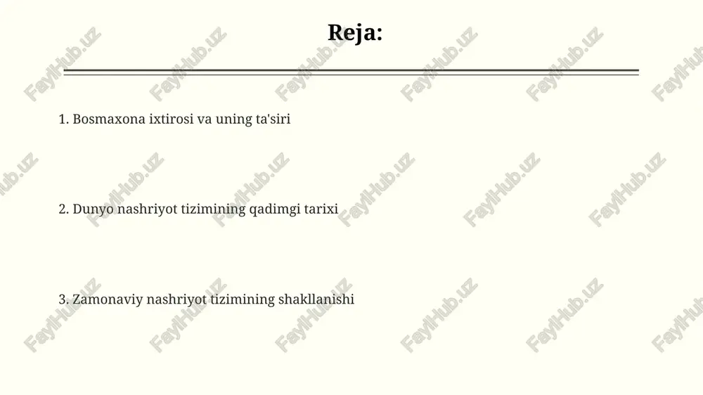 b nashrining ommaviylashuviga va matnlarning tez tarqalishiga olib keldi, bu esa madaniy inqilobga sabab bo‘ldi. dunyoning nashriyot tizimining qadimgi tarixi qadimgi yunonistonda, eramizdan avvalgi 5-asrda, kitoblarni ko'paytirish uchun yog'och taxtachalarga yozish texnologiyasi rivojlangan bo'lib, bu nashrlarni ko'proq odamlarga yetkazish imkonini berdi. qadimgi misrda, taxminan 3000 yil avval, papirusdan foydalanib, iyeroglif yozuvi bilan yozilgan kitoblarning qo'lyozma nusxalari ommaviy ravishda tarqatilgan, bu nashriyotning dastlabki shakllaridan biri edi. xitoyda, taxminan 200 yil avval, yog'och bloklarga o'yib yozilgan xarakterlar yordamida kitob chop etish usuli ixtiro qilindi, bu esa nusxa ko'chirish jarayonini tezlashtirdi va arzonlashtirdi. o'rta asrlar davridagi qo'lyozma kitoblar va ularning tarqalishi qoʻlyozma kitoblarning tarqalishi asosan monastirlar va universitetlar orqali amalga oshirilib, qoʻlyozma kitoblarning oʻrtacha narxi oʻnlab yoki yuzlab dehqonlarning yillik daromadlariga teng edi. oʻrta asrlarda qoʻlyozma kitoblarning nusxalari cheklangan boʻlib, bir nusxaning yaralishi yillar davom etadigan jarayon edi va faqat boy zodagonlar va cherkovlarga tegishli boʻlgan. kitoblarni koʻchirishda ishlatilgan turli xat uslublari, masalan, …