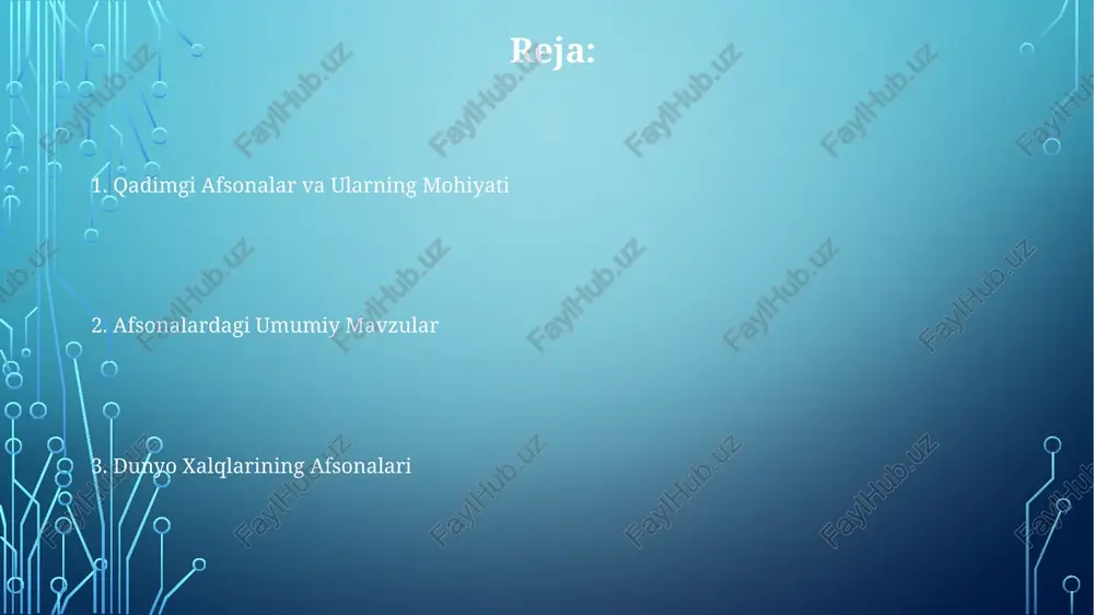 ta’sir ko‘rsatadi. xitoy mifologiyasida 5 ta asosiy element – yog‘och, olov, tuproq, metall va suv mavjud bo‘lib, ular kosmosning va inson hayotining muvozanatini belgilaydi. okeaniya mifologiyasi okeaniyaning ba'zi orollarida 200 dan ortiq xudo va ruhlar mavjudligi haqida afsonalar mavjud bo'lib, ular tabiat hodisalari va inson hayotiga ta'sir ko'rsatadi. okeaniya mifologiyasida, "mana" deb ataluvchi kuchli sehrgarlar haqidagi afsonalar keng tarqalgan bo'lib, ularning sehrlari 7 ta element bilan bog'liq edi. polineziya xalqlarining afsonalarida 10 dan ortiq yarim xudo mavjud bo'lib, ular odamlarga turli hunarmandchilik va qishloq xo'jaligini o'rgatgan deb hisoblanadi. yapon mifologiyasi koʻpgina yapon miflari "kojiki" (712 yil) va "nihon shoki" (720 yil) kabi muqaddas matnlarda yozib qolgan boʻlib, ularda yuzlab afsonalar, xudolar va qahramonlar haqidagi hikoyalar tasvirlangan. yapon miflarida dunyoning yaratilishini 7 avlod xudolarining faoliyati orqali tushuntiriladi, bu jarayon izanagi va izanami xudolarining faoliyati bilan bogʻliq boʻlib, ular orollarni va turli xil tabiat hodisalarini yaratadilar. yapon mifologiyasida 8 million xudodan ortiq …