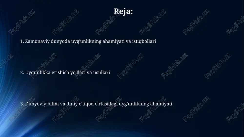 lim va e'tiqodning roli bilim va e’tiqodning uyg‘unligi, innovatsiyalar sonini 30% ga oshirish orqali iqtisodiy o‘sishga va ijtimoiy barqarorlikka ijobiy ta’sir ko‘rsatishi mumkin, buning uchun ochiq muloqot muhim. ijtimoiy taraqqiyotda diniy e’tiqod, 20-asr boshlarida kuzatilgan sekulyarlashuv jarayonlariga qaramay, axloqiy me’yorlarni shakllantirishda muhim rol o‘ynaydi va jamiyatning 70% ga yaqin qismini tashkil etadi. taqvodorlik va ilm-fanning uyg'unligi taqvodorlik insonni 3 ta asosiy fazilat – bilim, adolat va mehr-oqibatga yo'naltiradi, ilm-fan esa bu fazilatlarni rivojlantirishga xizmat qiladi, shu sababli ularning uyg'unligi muhim. islomda 99 ta allohning ismlarini bilish va ularning ma'nolarini tushunish taqvodorlikning muhim qismi hisoblanadi, ilm-fan esa bu tushunchalarni chuqurroq anglashga yordam beradi. kelajak uchun istiqbol: bilim va e'tiqodning hamkorligi zamonaviy tadqiqotlar ko'rsatishicha, bilim va e'tiqodning uyg'unligi individual farovonlikni 15-20% ga oshiradi va ijtimoiy barqarorlikka ijobiy ta'sir ko'rsatadi. dunyo bo'yicha 20 dan ortiq universitetda diniy va dunyoviy bilimlarni birlashtirgan o'quv dasturlari mavjud bo'lib, ular bitiruvchilarning 30% ga yaqinini yuqori malakali mutaxassislar …