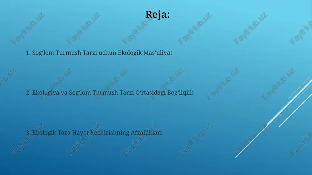 tizimining sog'lig'iga ijobiy ta'sir ko'rsatadi va umumiy sog'lom turmush tarziga hissa qo'shadi. sog'lom turmush tarzini shakllantirish bo'yicha amaliy tavsiyalar stressni boshqarish uchun kuniga kamida 7-8 soat sifatli uyquga ega bo'lish va kundalik hayotingizga meditatsiya yoki yoga kabi stressni kamaytiruvchi texnikalarni kiritish muhimdir. haftada kamida 150 daqiqa o'rtacha intensivlikdagi jismoniy mashqlar bilan shug'ullanish yurak-qon tomir salomatligini yaxshilashga va immunitet tizimini mustahkamlashga yordam beradi. stressni boshqarish va ekologik muvozanat meditatsiya va mindfulness amaliyotlari 70% ga yaqin stressni kamaytiradi, natijada sog'lom turmush tarzini targ'ib qiladi va ekologik muhitni himoya qilishga yo'naltirilgan faoliyatda ishtirok etishga ko'proq vaqt ajratish imkonini beradi. biophilic dizayn printsiplarini qo'llash – ya'ni, ish joylariga yashil maydonlar va tabiiy materiallarni kiritish – xodimlarning stress darajasini 15% gacha pasaytiradi va ish unumdorligini oshiradi, bu esa ekologik jihatdan barqaror rivojlanishga hissa qo'shadi. ekologik muammolarni hal qilishda jamoatchilik ishtiroki atrof-muhitni ifloslantiruvchi korxonalar faoliyatini nazorat qilishda 20% fuqarolar tomonidan taqdim etilgan shikoyatlar jamoatchilik nazoratining samaradorligini …
