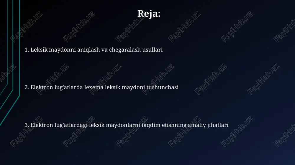ularning har biriga oid 10 dan ortiq xususiyatlarni o'z ichiga oladi. leksema va uning ma'nosi leksemaning ma'nosi uning sinonimlari, antonimlari va boshqa leksik birliklar bilan bo'lgan munosabatlari orqali aniqlanadi va bu 5-10 ta bog'liq so'zlarni o'z ichiga olishi mumkin. leksema, lug'atda 1 dan ortiq ma'noga ega bo'lishi mumkin, bu esa uning kontekstga bog'liq holda 2-3 ta yoki undan ortiq ma'noli variantlarini ko'rsatadi. elektron lug'atlarda leksamaning ma'nosi, uning morfologik va sintaktik xususiyatlari bilan birga, ko'pincha 150 ta belgidan oshmaydigan qisqa izohda beriladi. kollokatsiya va leksik birliklar kollokatsiyalar leksik birliklarning ma'lum bir kontekstda bir-biri bilan chambarchas bog'langanligini ko'rsatadi, masalan, "qattiq" so'zi 20 ga yaqin kollokatsiyaga ega bo'lib, ularning aksariyati salbiy ma'nolarni bildiradi. leksik birliklarning kollokatsion tarmoqlari ularning semantik xususiyatlarini aniqlash va lug'atdagi o'rnini belgilashda muhim rol o'ynaydi; 5 ta asosiy kollokatsion guruh ajratiladi. elektron lug'atlarda kollokatsiyalarni aniqlash va taqdim etish usullari, jumladan, 1000 ta so'z uchun kollokatsion indeks yaratish, leksik birliklarning semantik …