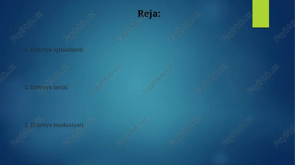 kirish darajasi past, aholining 50% dan kamrog'i ishonchli elektr ta'minotidan foydalana oladi, bu sanoat va xizmat ko'rsatish sohalarini rivojlanishini sekinlashtiradi. eritreyadagi yo'l infratuzilmasining 60% dan ortig'i yomon ahvolda, bu mamlakat ichki va tashqi savdosiga salbiy ta'sir ko'rsatadi va transport xarajatlarini oshiradi. eritreyaning infratuzilmasi mobil aloqa tarmog'ining past qoplashi bilan ajralib turadi, faqat aholining 30% ga yaqini undan foydalana oladi, bu esa iqtisodiy rivojlanishni cheklaydi. eritreya musiqasi eritreyaning milliy aspablari, masalan, kisir va masanka kabilar, musiqaning ritmik tuzilishida muhim rol o'ynaydi va ko'pincha marosim va bayramlarda ishlatiladi. eritreya musiqasida vokal va instrumental ijrolarning muvozanati 2:1 nisbatida bo'lib, bu vokal san'atining muhimligini ta'kidlaydi. eritreya musiqasi an'anaviy va zamonaviy janrlarning o'zaro aralashuvini namoyon etadi, bu erda taxminan 90 dan ortiq turli xalqlarning musiqiy an'analari aks etadi. eritreya aholisi eritreyadagi aholining zichligi hudud bo'yicha bir tekis emas, dengiz sohillari va yuqori yonbag'irlardagi aholi zichligi nisbatan yuqori, hududning ichki qismlarida esa past. 2023 yilgi ma'lumotlarga …