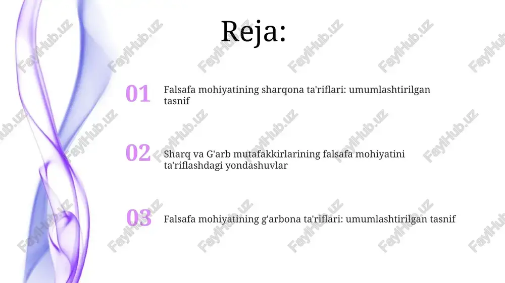 rcha tirik mavjudotlarning ozod bo’lishlariga yordam berishga intilishadi. falsafiy mohiyatning kelajagi va istiqbollari sharq falsafasi an'analari bilan integratsiyalashgan g'arb falsafasi yondashuvlari, 21-asrda yangi, 5 dan ortiq sintetik falsafalarni shakllantirishga olib kelishi mumkin. falsafiy muhiyatning kelajagi, texnologiyalar rivojiga bog'liq holda, kamida 3 ta asosiy yo'nalishda: kognitiv fanlar, sun'iy intellekt va transhumanizmda rivojlanishi mumkin. sharq falsafasining asosiy maktablari va mohiyat tushunchasi islom falsafasi kabi sharq falsafasining ba'zi yo'nalishlari 3 ta asosiy mavzuga – xudo, inson va olamga – e'tibor qaratib, ularning o'zaro bog'liqligini o'rganishga harakat qilgan. sharq falsafasida mohiyat tushunchasi ko'pincha 2 xil yondashuv – metafizik va ontologik – orqali o'rganilib, insonga o'z-o'zini anglashga urg'u berilgan. o'rta asrlar falsafasida mohiyatning talqini ibn sino (avicenna) kabi mutafakkirlar 5 ta mavjudot darajasini – jism, jon, aql, falak va xudoni – oʻzlarining ontologik tizimlarida aniqlab berishgan. oʻrta asr mutafakkirlarining koʻpchiligi, mavjudotning mohiyatini tushunishda, xudoning birligi va koʻpligi muammosini, yaʼni "vahdati vujudi" yoki "vahdatul-vujud" tushunchasini muhokama …