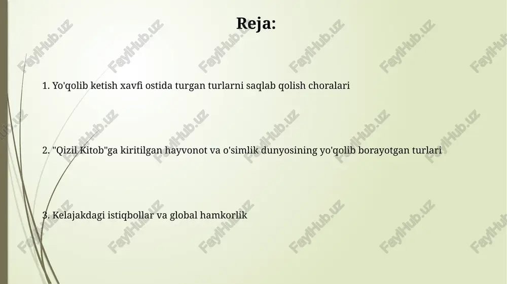 xavfi ostida turgan turlar haqida maʼlumot yetkazildi va ularning muhofazasi choralari tushuntirildi. "qizil kitob"dagi noyob turlarni himoya qilish boʻyicha 10 dan ortiq ommaviy axborot vositalari orqali targʻibot tadbirlari oʻtkazildi, bu esa jamoatchilik fikrini shakllantirishga yordam berdi. oʻsimlik dunyosining yoʻqolib borayotgan turlari oʻzbekistonning "qizil kitobi"ga kiritilgan 120 dan ortiq oʻsimlik turi yoʻqolib ketish xavfi ostida boʻlib, ularning aksariyati endemik, yaʼni faqat maʼlum hududda uchraydi. yovvoyi olma va nokning baʼzi turlari, umumiy soni 500 dan kam boʻlgan holda, genetik resurslarning yoʻqolishi xavfi bilan tahdid ostida. davlat dasturlari va loyihalar 2023-yil uchun rejalashtirilgan loyihalarning 30%i, bioxilma-xillikni saqlash va noyob turlarni koʻpaytirishga bagʻishlangan. davlat dasturlari va loyihalari qizil kitobga kiritilgan 150 ga yaqin hayvon va oʻsimlik turlarining saqlanib qolishini taʼminlashga qaratilgan. qizil kitobdagi turlarni oʻrganish va monitoringi qizil kitobga kiritilgan 150 dan ortiq oʻsimlik va hayvon turlarining populyatsiyasi monitoringi maxsus dasturlar va ilmiy-tadqiqot ishlari orqali amalga oshiriladi. turlarni oʻrganishda gps-trackerlar, foto tuzoqlar va genetik …