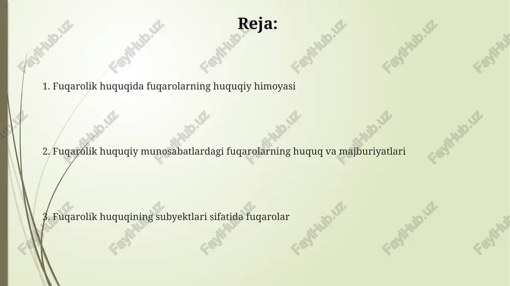 larga ega bo'lishi mumkin. fuqarolik kodeksining 10-bo‘limida fuqarolarning shaxsiy mulk huquqi, shu jumladan 30 dan ortiq turdagi mulk obyektlariga egalik qilish huquqi batafsil bayon etilgan. fuqarolik huquqida jismoniy shaxslar 18 yoshga to'lganidan keyin to'liq huquqli subyekt hisoblanadi, bundan oldin esa ularning huquqiy layoqati cheklangan. zamonaviy o'zbekiston sharoitida fuqarolik huquqi fuqarolik huquqiy munosabatlarida elektron hujjatlarning yuridik ahamiyati o'sib bormoqda, masalan, elektron shartnomalar soni yildan-yilga 20-30% ga o'smoqda. o'zbekiston respublikasi konstitutsiyasi fuqarolarning mulk huquqini kafolatlab, ularning mulkiy mulklarini himoya qilish uchun 20 dan ortiq qonun hujjatlarini ishlab chiqilgan. o'zbekistonda 2017-yildan boshlab fuqarolik kodeksi qabul qilingan bo'lib, u 1000 dan ortiq moddadan iborat bo'lib, fuqarolarning huquq va majburiyatlarini keng qamrab olgan. fuqarolik huquqining xalqaro huquq bilan bog'liqligi xalqaro inson huquqlari deklaratsiyasi va boshqa 20 dan ortiq hujjatlar fuqarolik huquqining minimal standartlarini belgilaydi, bu esa milliy qonunchilikni shakllantirishda muhim omil hisoblanadi. fuqarolik huquqi bo'yicha 50 dan ziyod konvensiya va protokollar mavjud bo'lib, ular davlatlararo …