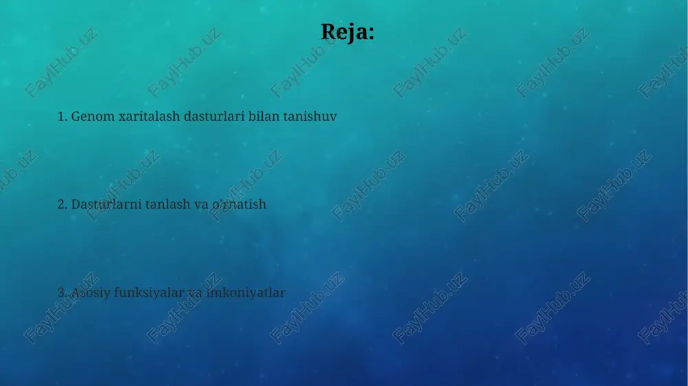 sh dasturlari 1000 dan ortiq genlarni aniqlash va ularning xromosomalar bo'yicha joylashuvini aniqlashda qo'llaniladi, bu esa genetik kasalliklarni tashxislashga yordam beradi. dasturlarning imkoniyatlari va cheklashlari yuqori aniqlikdagi xaritalashni amalga oshirish uchun, dasturlar ko'p miqdorda ram (masalan, 32 gb dan ortiq) va protsessor yadrolarini talab qilishi mumkin. dasturlar, katta genomlarni (masalan, 10 gb dan ortiq) tahlil qilishda hisoblash quvvati cheklanganligi sababli, vaqt talab qiluvchi boʻlishi mumkin. ba'zi dasturlar faqat ma'lum fayl formatlarini (masalan, fastq, sam/bam) qo'llab-quvvatlaydi, bu esa ma'lumot konvertatsiyasini talab qilishi mumkin. mashhur genom xaritalash dasturlari blast (basic local alignment search tool) kabi algoritmlarni qo'llab-quvvatlovchi dasturlar, nukleotid ketma-ketliklarini 90% dan yuqori aniqlikda taqqoslash imkonini beradi. ba'zi genom xaritalash dasturlari, masalan, "integrative genomics viewer (igv)", katta hajmdagi (10 gb dan ortiq) genom ma'lumotlarini samarali tarzda vizualizatsiya qilish imkoniyatini beradi. mashhur genom xaritalash dasturlari, masalan, "geneious prime" va "clc genomics workbench", 1000 dan ortiq genlarni tahlil qilish va 3d modellashtirish imkoniyatlarini taqdim …