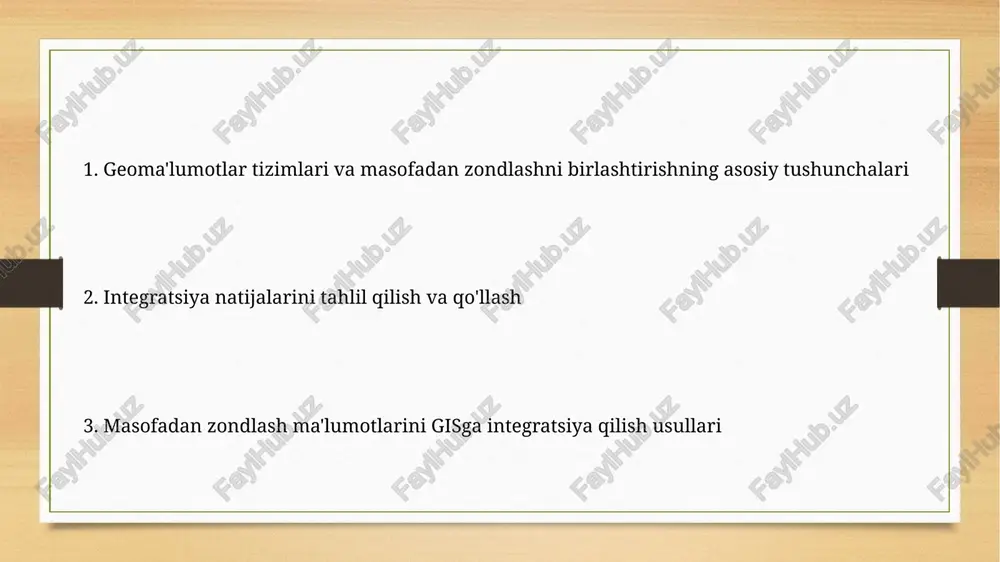 imkonini berib, gis va masofaviy zondlashni yanada samarali qiladi. ma'lumotlarni olish va oldindan qayta ishlash oldindan qayta ishlash bosqichi geometrik to'g'rilash, atmosferaning ta'sirini bartaraf etish va radiometrik kalibrlash kabi muhim jarayonlarni o'z ichiga oladi. sentinel-2 sun'iy yo'ldoshi orqali olingan 13 ta spektral tasvirlarni 10 metrli fazoviy aniqlik bilan qayta ishlash, klassifikatsiya uchun ma'lumotlar sifati va aniqligini oshiradi. georeferensiyalash va geometrik tuzatish geometrik tuzatishda, masalan, 2-darajali polinomlar yordamida tasvirlardagi geometrik xatolarni minimallashtirish mumkin, bu esa 90% dan ortiq aniqlikni ta'minlaydi. georeferensiyalash jarayoni, odatda, 10 dan ortiq nazorat nuqtalarini (gcp) aniqlash orqali amalga oshiriladi va bu nuqtalarni ma'lumotlar bazasidagi koordinatalar bilan bog'lash orqali geografik ma'lumotlar sistemasiga (gis) integratsiyalash imkonini beradi. analitik imkoniyatlar va modellashtirish suv resurslarini boshqarishda, 100 ta suv havzalarining suv sathini aniqlash va modellashtirish orqali, suv ta'minoti prognozini aniqlash mumkin. geospatial tahlil vositalari yordamida 3d landshaft modellashtirish, 10 metrli aniqlikdagi raqamli relyef modellari (rfm) yaratish va 20 turdagi yer qoplamini …