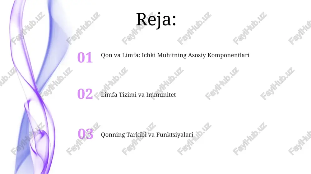 cha hujayralarini o'rab turuvchi suyuqlik muhiti bo'lib, uning tarkibida 3 litrga yaqin interstisial suyuqlik, 3 litr qon plazmasi va 1 litr limfa mavjud. ushbu muhit hujayralarni kislorod, ozuqa moddalari bilan ta'minlash, metabolik chiqindilarni olib tashlash va ph, ion konsentratsiyasi kabi 7 ta asosiy parametrlarni saqlashda muhim rol o'ynaydi. limfa tizimining tuzilishi limfa tugunlari, taxminan 1 mm dan 2 sm gacha o'lchamdagi, limfotsitlarga boy bo'lgan filtrlovchi markazlar bo'lib, limfa suyuqligidagi begona moddalarni yo'q qilishda muhim rol o'ynaydi. limfa suyuqligi, plazmaning filtrlangan shakli bo'lib, oqsil miqdori past, ammo limfotsitlar, yog' kislotalari va boshqa moddalarni o'z ichiga oladi, to'qimalardan suyuqlikni to'playdi va qonga qaytaradi. qon aylanish tizimi qon aylanish tizimining yurak 4 ta bo'lagi (2 ta qorincha va 2 ta bo'lak) orqali qonni butun organizm bo'ylab 100,000 km dan ortiq uzunlikdagi qon tomirlar orqali aylantiradi. qonning yurakdan chiqishi va qaytishi sistola (qisqarish) va diastola (bo'shashish) bosqichlaridan iborat bo'lib, bir daqiqada taxminan 70 marta …