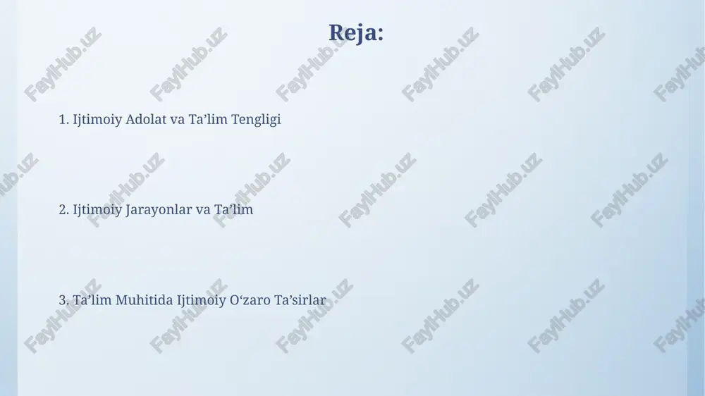 farqlar, "madaniy tafovut" deb ataladigan omil, o'quv muvaffaqiyatiga salbiy ta'sir ko'rsatib, taxminan 10% ga pasayishiga olib kelishi mumni. ijtimoiy tengsizlik va ta'lim qishloq va shahar joylari o'rtasidagi ta'lim sifati bo'yicha farq 20% ga teng bo'lib, bu o'quv resurslari va malakali o'qituvchilarning yetishmasligi bilan bog'liq. ta'lim tizimidagi gender tengsizligi qizlarning o'rta va oliy ta'limga kirish imkoniyatlarini cheklaydi, statistikaga ko'ra, erkaklarga nisbatan 15% kamroq qizlar oliy ma'lumotga ega. sinfdagi ijtimoiy dinamikalar sinfdagi ijtimoiy qatlamlar, masalan, "liderlar", "izdoshlar", "chekkada qolganlar" guruhlari, o'quv muhitiga sezilarli ta'sir ko'rsatadi va o'zaro ta'sirning 5ta asosiy turini keltirib chiqaradi. o'quv yilining boshida sinfning ijtimoiy tuzilmasi o'zgaruvchan bo'lib, birinchi 3 oy ichida o'quvchilarning 85% gacha o'zining ijtimoiy rolini aniqlaydi. ta'limda ijtimoiy integratsiya ijtimoiy integratsiya dasturlarini amalga oshirish natijasida, maktabdagi qarama-qarshilik holatlari 20-30% ga kamaygan va oʻquvchilarning psixo-emotsional holati sezilarli darajada yaxshilangan. ta’limda ijtimoiy integratsiya jarayonida 15-25 yosh oraligʻidagi yoshlarning 70% dan ortigʻi oʻz tengdoshlari bilan samarali hamkorlik qilish koʻnikmalarini …