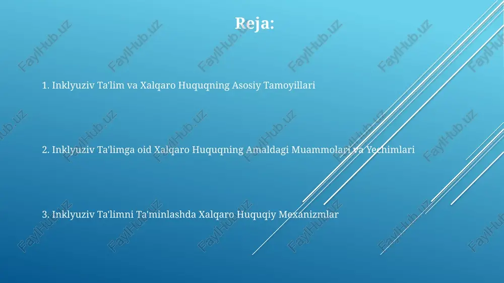 ari o'tkazish, kamida 30% mavzusi nogiron bolalar bilan ishlashga bag'ishlangan bo'lishi kerak. muvaffaqiyatli inklyuziv ta'lim amaliyotlari muvaffaqiyatli inklyuziv ta'lim amaliyotlari maktablarning kamida 80% o'quvchilariga moslashtirilgan o'quv dasturlarini taqdim etishini, shu jumladan, individual ta'lim rejalari (itr)ni ishlab chiqishni o'z ichiga oladi. inklyuziv ta'limning samaradorligi, o'qituvchilarning 90% dan ortig'i inklyuziv pedagogika bo'yicha malaka oshirish kurslarini tamomlagan taqdirdagina sezilarli darajada oshadi, bu esa ijtimoiy-emotsional rivojlanishni qo'llab-quvvatlaydi. kamida 3 yillik inklyuziv ta'lim tajribasiga ega bo'lgan mutaxassislarning 75% dan ortig'i, resurs markazlarining mavjudligi va qo'shimcha yordam ko'rsatuvchi xodimlarning mavjudligi muvaffaqiyatning kaliti ekanligini ta'kidlaydi. davlatlarning majburiyatlari va mas'uliyati davlatlar inklyuziv ta'limni moliyalashtirish, o'qituvchilarni tayyorlash va inklyuziv ta'lim muhitini yaratish kabi 3 ta asosiy majburiyatlarni bajarish uchun mas'uldirlar. millatlararo shartnomalar, masalan, crpd (nogironlar huquqlari to'g'risidagi konvensiya) davlatlarga inklyuziv ta'limni amalga oshirish uchun tegishli qonunlarni qabul qilish va 5 yil ichida bajarilishini ta'minlash majburiyatini yuklaydi. davlatlarning inklyuziv ta'limni ta'minlash bo'yicha konvensiyalar va bmtning 193 a'zo davlatlari tomonidan ratifikatsiya …