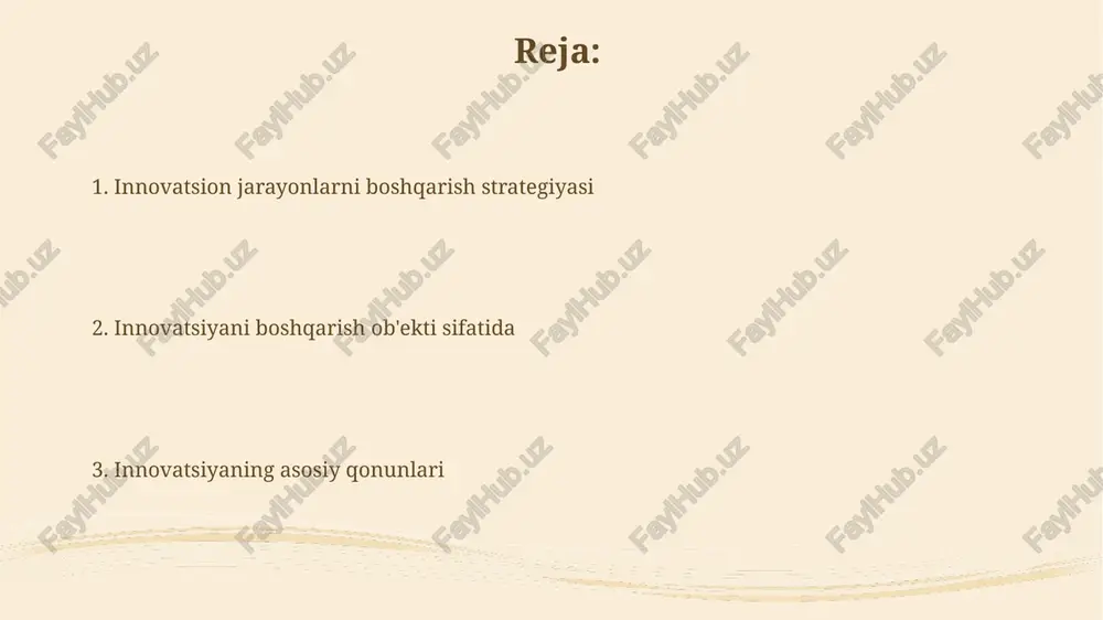imolini 30% dan pastga tushirish uchun kamida 5 ta xatarni aniqlash va ularni bartaraf etish bo'yicha rejalar ishlab chiqish zarur. innovatsion loyihalarni baholash jarayonida, 2-3 ta mustaqil ekspertning fikrlarini birlashtirish va ularning o'rtacha bahosiga tayanish, xatolik ehtimolini 10% ga kamaytiradi. innovatsiyalarni tijoratlashtirish va kommertsiyalashtirish muvaffaqiyatli kommersiyalashtirish uchun 70% marketing va sotishga, 30% esa mahsulot sifatiga va texnologiyasiga sarmoya kiritish tavsiya etiladi. kommersiyalashtirish strategiyasi patentlashtirish, litsenziyalash yoki to'g'ridan-to'g'ri sotuv kabi 3 ta asosiy yo'nalishni o'z ichiga oladi, ularning har biri turli xil xarajatlar va foydalarni ta'minlaydi. resurslarni boshqarish va taqsimlash resurslarni boshqarishda, 50%ini asosiy faoliyatga, 30%ini tadqiqot va rivojlantirishga, 20%ini esa yangi loyihalarga ajratish strategiyasi tavsiya etiladi. innovatsiyalarni qo'llab-quvvatlash uchun ajratilgan byudjetning kamida 15%ini xodimlarni o'qitish va malakasini oshirish dasturlariga sarflash muhim ahamiyatga ega. innovatsion hamkorlik va tarmoqlar innovatsion loyihalarda kamida 2 ta turli soha vakillarining ishtiroki 50% ga yaqin yangi g'oyalar generatsiyasini ta'minlaydi, bu esa tarmoqlararo yondashuvning samaradorligini tasdiqlaydi. innovatsiyalarni …