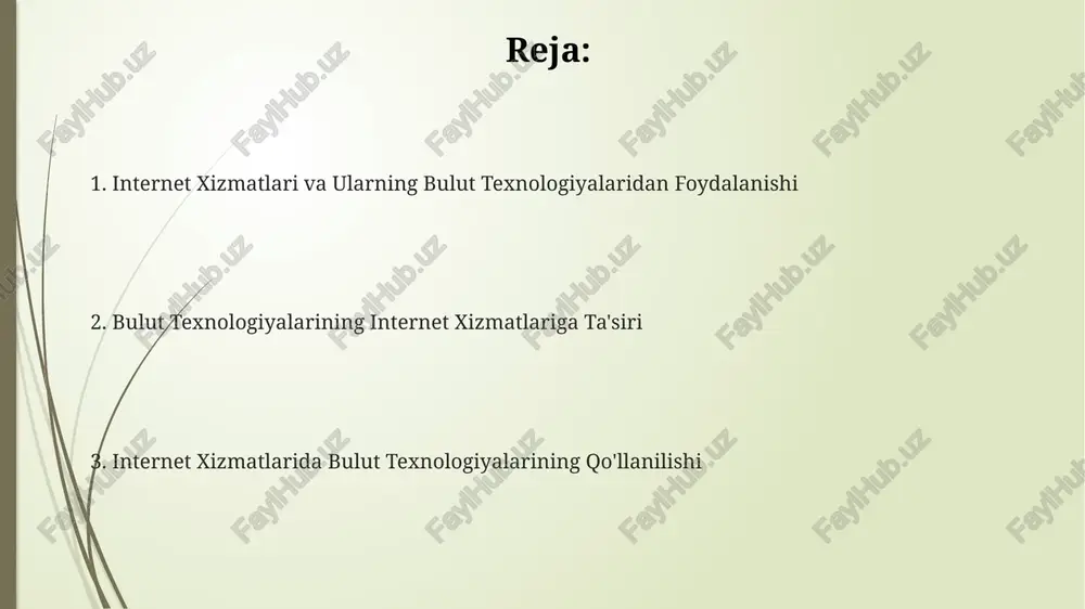 i himoya qilish uchun kuchli shifrlash algoritmlaridan foydalanadi. internet xizmatlarining kelajagi kvant hisoblash texnologiyalarining rivojlanishi internet xizmatlarini yanada tezlashtirib, ma'lumotlarni shifrlashni 1000 baravar kuchaytiradi. sun'iy intellekt va mashinani o'rgatish algoritmlari internet xizmatlarining shaxsiylashtirilishi va avtomatlashtirilgan boshqaruvini 2030 yilga kelib 80% ga oshiradi. internet xizmatlarining kelajagi 5g va 6g texnologiyalari bilan bog'liq bo'lib, ulardan foydalanish tezligi 100 gb/s dan oshadi, bu esa hozirgi tezlikdan 10 barobar yuqori. bulutli xizmatlardan foydalanish misollari elektron pochta xizmatlari (gmail, yandex.mail) bulutli texnologiyalardan foydalanib, 10000 dan ortiq xabarni saqlash va istalgan qurilmadan kirish imkonini ta'minlaydi. bulutli xizmatlar, masalan, google drive orqali 10 gb dan ortiq fayllarni saqlash va 50 dan ortiq foydalanuvchi bilan real vaqtda hamkorlik qilish imkonini beradi. netflix kabi video-streaming platformalari bulut infratuzilmasidan foydalanib, millionlab foydalanuvchilarga yuqori sifatli kontentni uzluksiz yetkazib beradi va ma'lumotlarni global miqyosda tarqatadi. internet xizmatlarida bulut texnologiyalarining o'rni internet xizmatlarida bulutli infratuzilma yordamida ma'lumotlarni 3 martadan ko'proq nusxalash orqali yuqori …