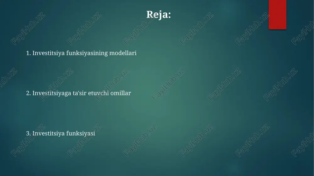 30% ga oshirishga va birlik mahsulot tannarxini 10-15% ga kamaytirishga imkon beradi. ishlab chiqarish quvvatlarini kengaytirish uchun investitsiyalar hajmi loyihaning murakkabligiga va hajmining o'lchamiga bog'liq bo'lib, o'rtacha 50 million dan 1 milliard aqsh dollarigacha bo'lishi mumkin. ishlab chiqarish quvvatlarining o'sishi yalpi ichki mahsulotning (yaim) 3-5% ga o'sishiga olib kelishi mumkin, bu esa investitsiyalarni 10-15% ga ko'payishiga yordam beradi. makroiqtisodiy omillar inflyatsiya darajasining 5% dan yuqori bo'lishi investitsiyalarni kamaytiradi, chunki yuqori inflyatsiya moliyaviy aktivlarning real qiymatini pasaytiradi va investitsiyalarning prognozlanishini qiyinlashtiradi. foiz stavkalarining 1% ga oshishi investitsiyalarni taxminan 2-3% ga kamaytirishi mumkin, chunki qarz olish qimmatlashadi va kompaniyalarning investitsiyaviy loyihalarining rentabelligi pasayadi. yalpi ichki mahsulot (yaim) o'sishining 5% dan 7% gacha oshishi investitsiyalarni 15-20% ga ko'paytirishi mumkin, bu iqtisodiy o'sishning muhim drayveri hisoblanadi. texnologiyalar taraqqiyoti texnologiyalar taraqqiyoti investitsiyalar hajmining 20% ga o'sishini ta'minlab, yalpi ichki mahsulotning 5% ga ko'tarilishiga olib kelishi mumkin, bu esa yuqori rentabellikka olib keladi. sun'iy intellekt va …