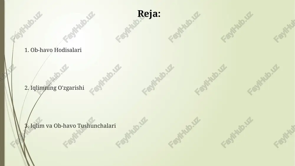 imkonini beradi, bu esa mintaqaviy iqlim o'zgarishlariga batafsilroq tahlil qilishga yordam beradi. ipcc hisobotlarida ishlatiladigan iqlim modellari turli xil emissiya stsenariylariga asoslanib, 2100-yilgacha bo'lgan davr uchun o'rtacha global haroratning 1,5°c dan 4,5°c gacha oshishini taxmin qiladi. iqlim modellari atmosfera va okean harorati, namlik va shamol kabi o'zgaruvchilarni hisobga olgan holda, 100 dan ortiq tenglamalarni qo'llab, kelajakdagi iqlimni bashorat qilishga harakat qiladi. ob-havo frontlari iliq frontlar sekinroq harakatlanadi va iliq havo massasining sovuq havo massasi ustidan koʻtarilishi bilan tavsiflanadi; bu jarayon 2-3 kun davom etadi va engil, uzoq muddatli yogʻinlarga sabab boʻladi. ob-havo frontlari iliq va sovuq havo massalarining chegarasida hosil boʻlib, ularning oʻzaro taʼsiri natijasida 20-30 km gacha choʻzilishi mumkin va kuchli shamol, yogʻin va harorat oʻzgarishlarini keltirib chiqarishi mumkin. sovuq frontlar tez harakatlanadi va ularning orqasidan sovuq havo massasi keladi, bu esa 10-15°c gacha haroratning keskin pasayishiga va qisqa muddatli, lekin kuchli yogʻinlarga olib keladi; atmosfera bosimi tez pasayadi. …